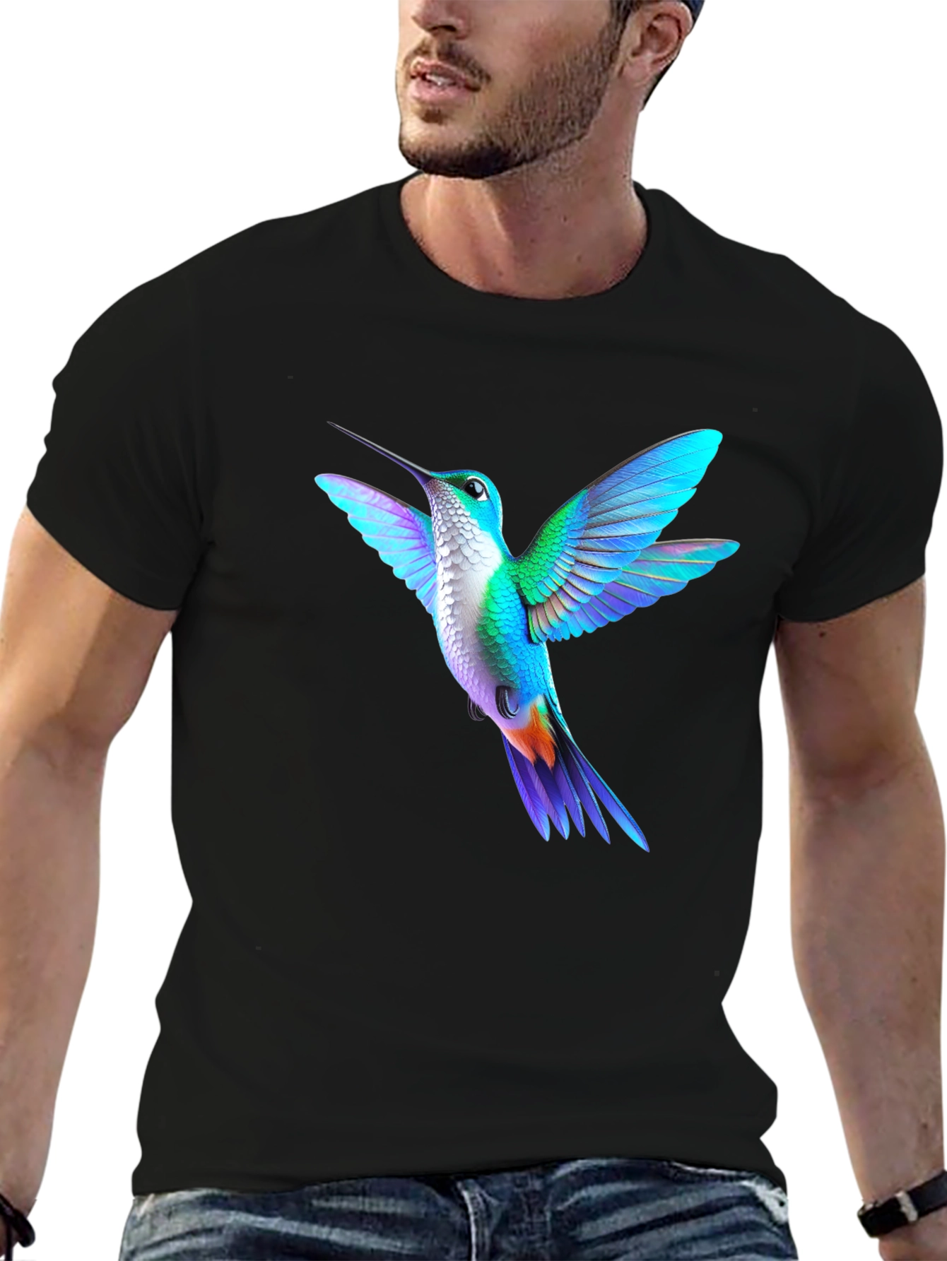 Hummingbird Graphic Print Mens Black T-Shirt
