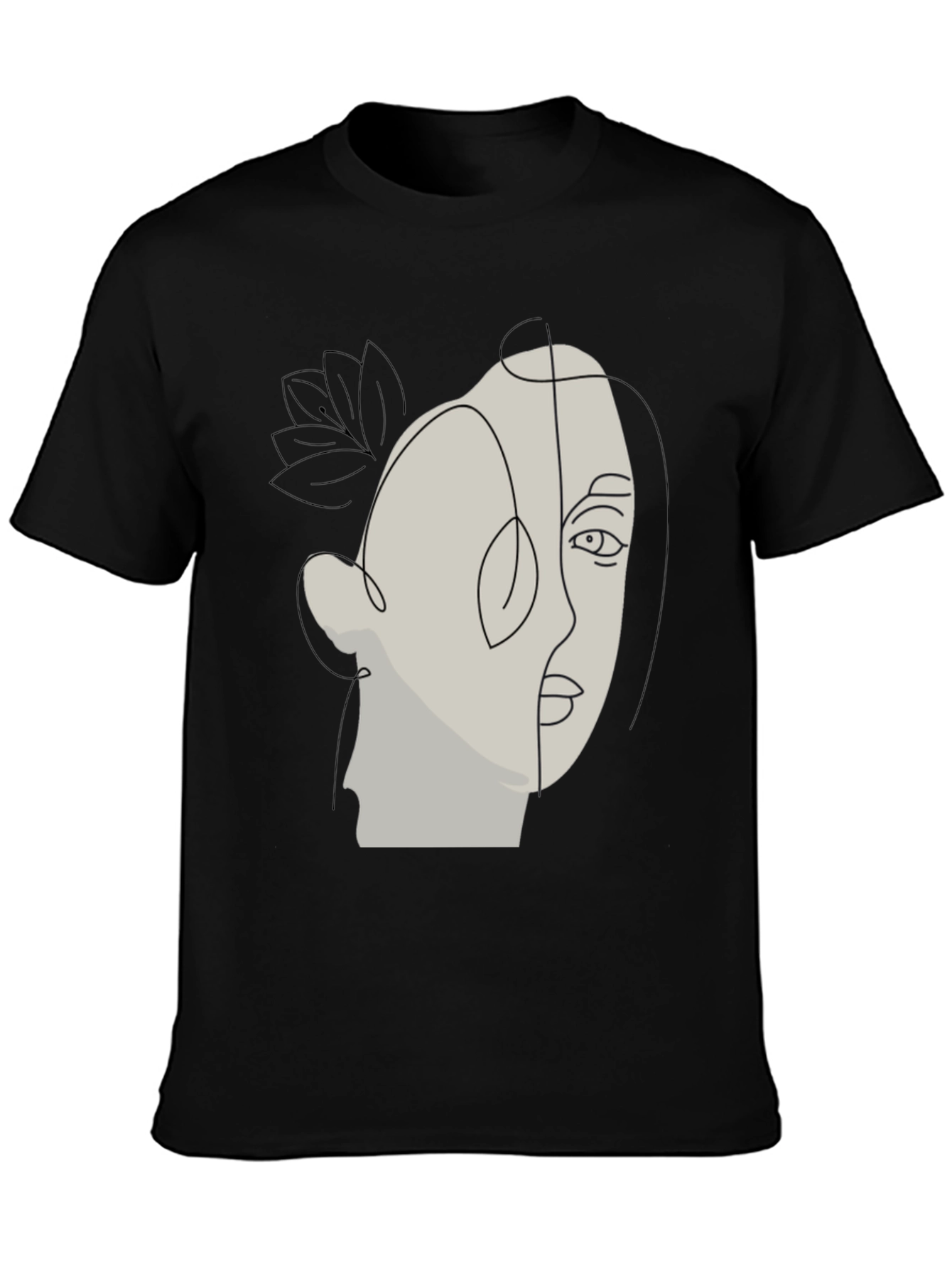 Abstract Face Line Art Black T-Shirt