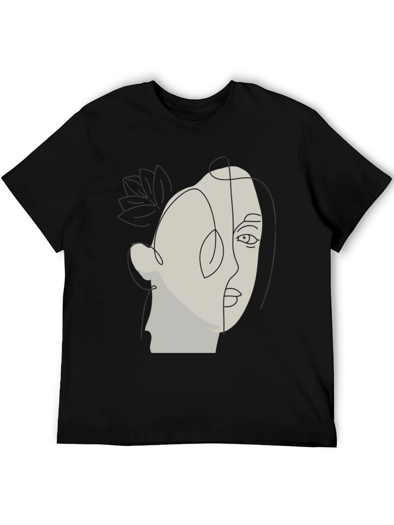 Abstract Face Line Art Black T-Shirt
