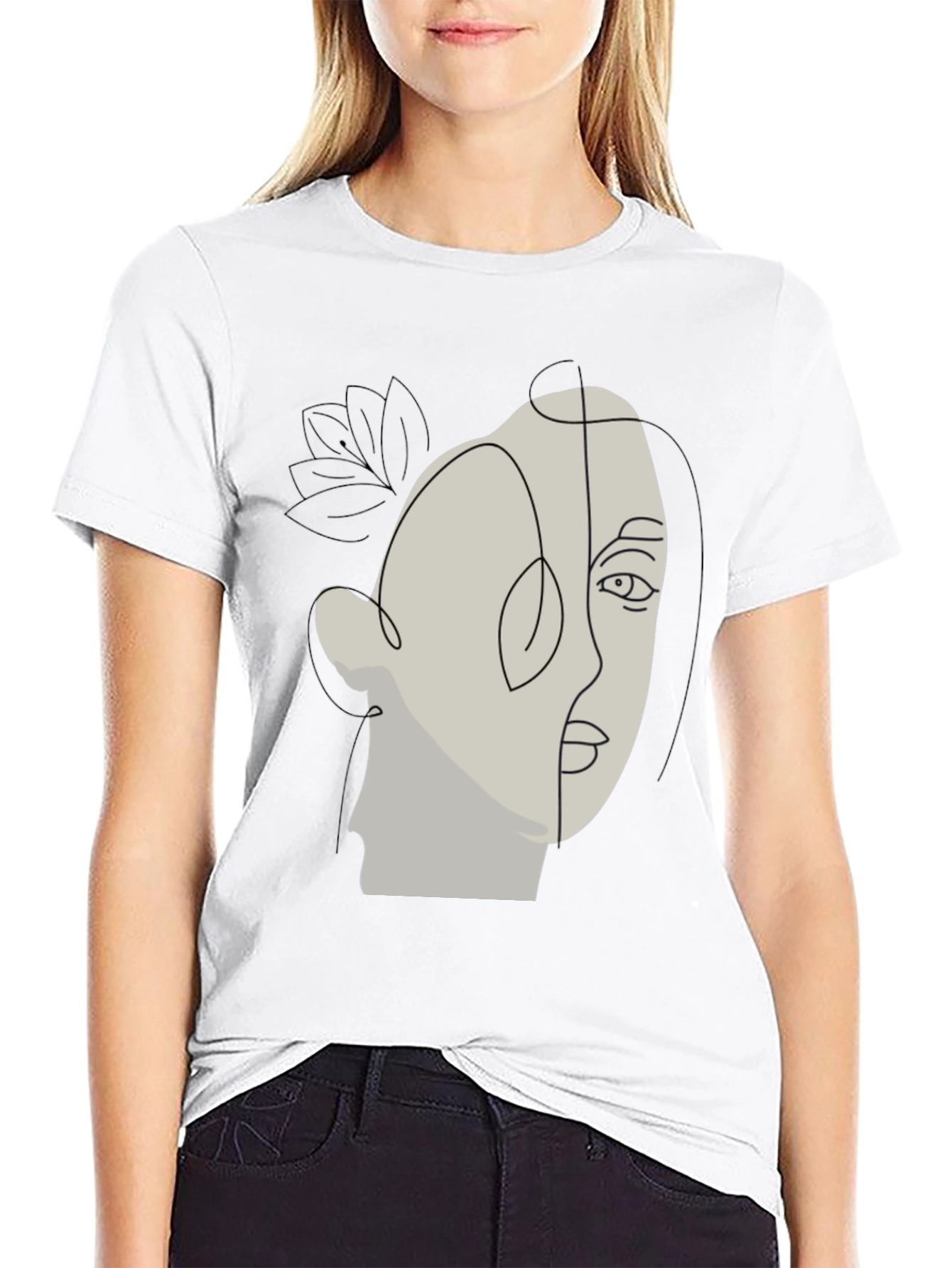 Abstract Face Line Art Black T-Shirt