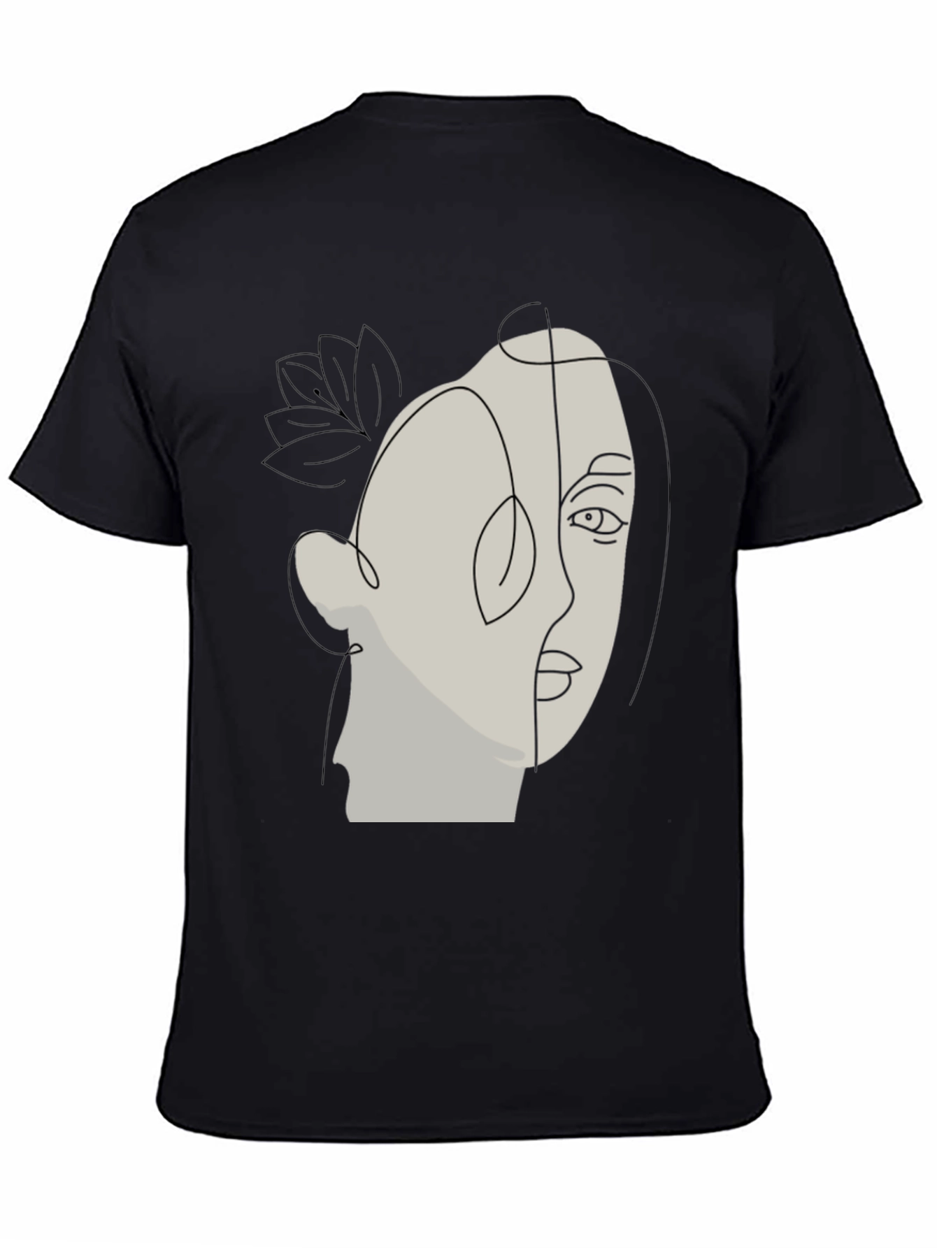 Abstract Face Line Art Black T-Shirt
