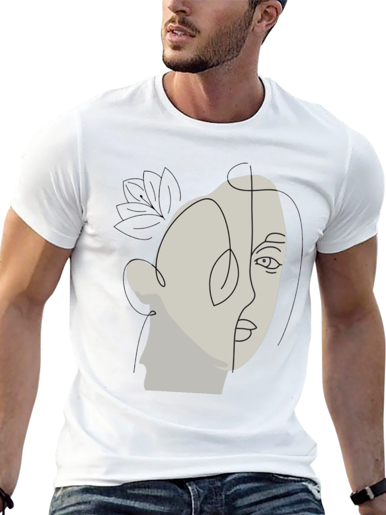 Abstract Face Line Art Black T-Shirt