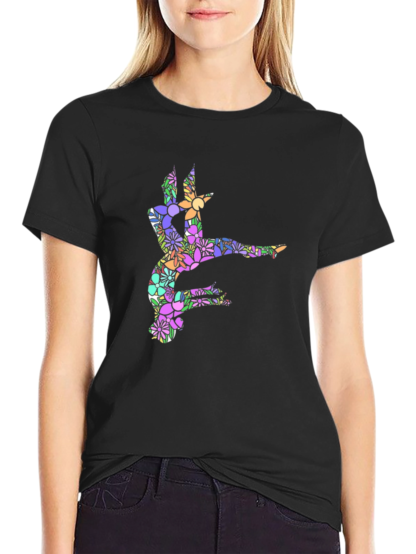 Floral Dancer Graphic Black T-Shirt