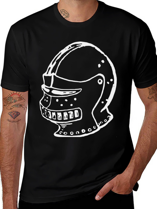 Knight Helmet Graphic Tee - Black Cotton T-Shirt