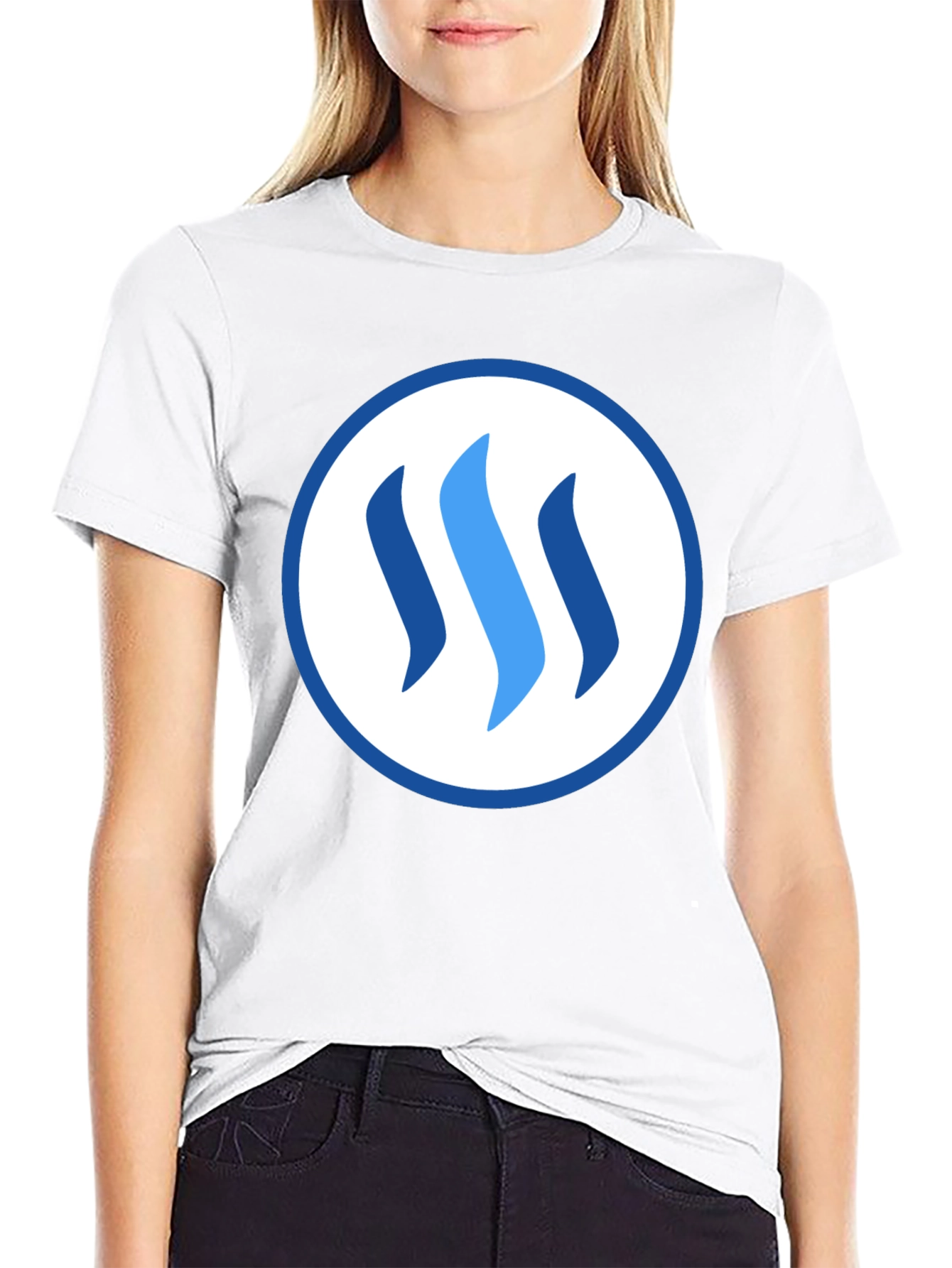 Stylish Blue Logo Graphic Black T-Shirt