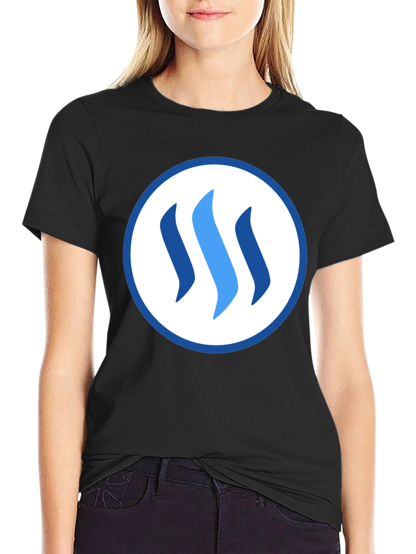 Stylish Blue Logo Graphic Black T-Shirt