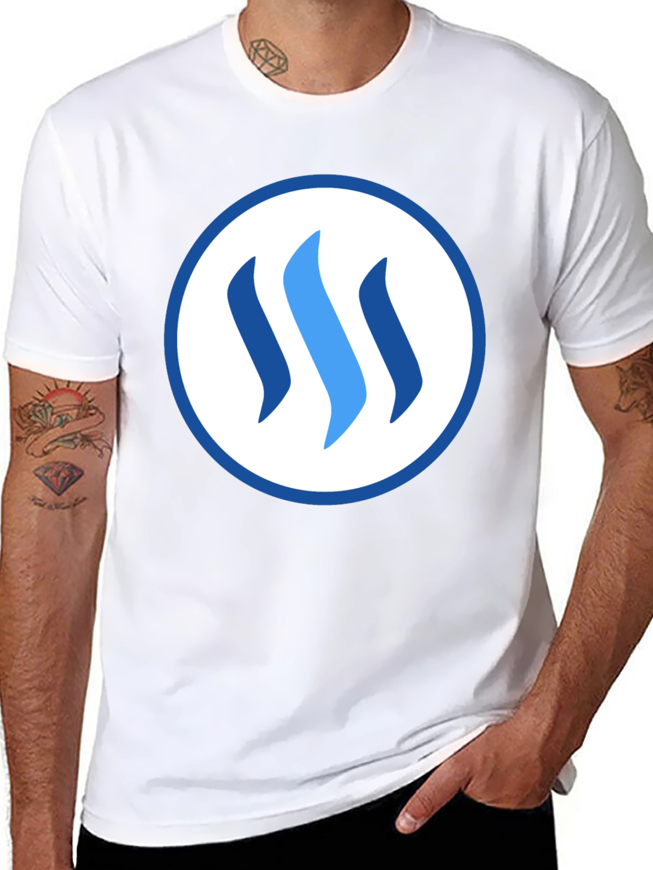 Stylish Blue Logo Graphic Black T-Shirt