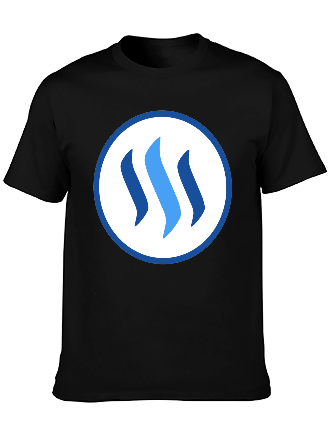 Stylish Blue Logo Graphic Black T-Shirt