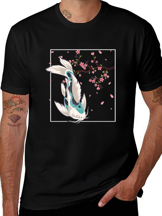 Koi Fish & Cherry Blossom Graphic Tee - Japanese Style