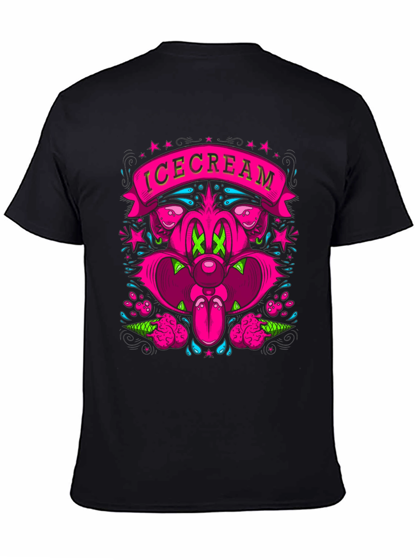 IceCream Cartoon Graphic Black T-Shirt