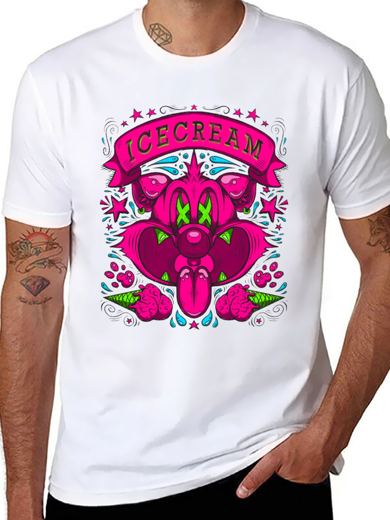 IceCream Cartoon Graphic Black T-Shirt