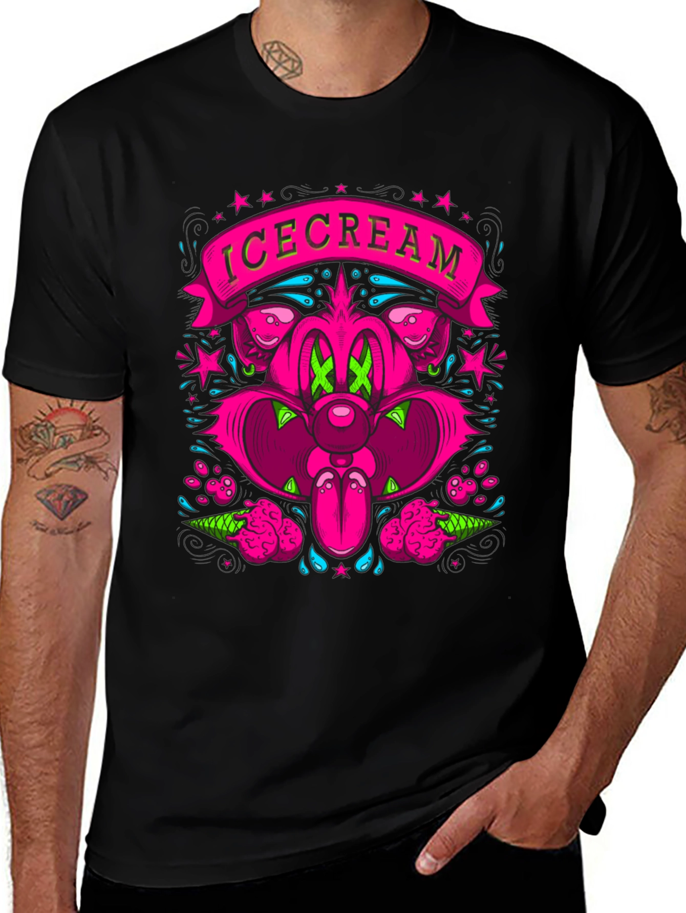 IceCream Cartoon Graphic Black T-Shirt