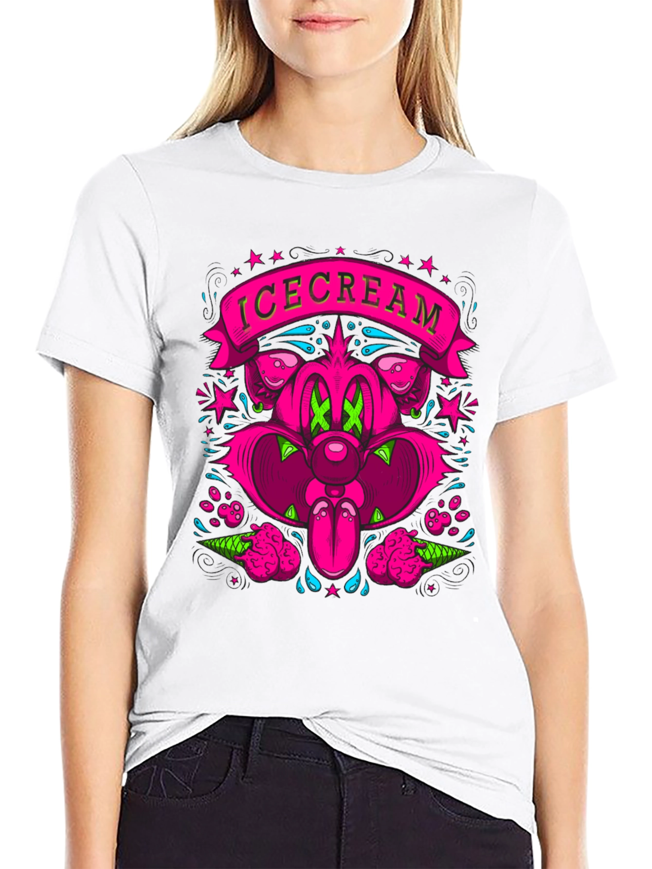 IceCream Cartoon Graphic Black T-Shirt