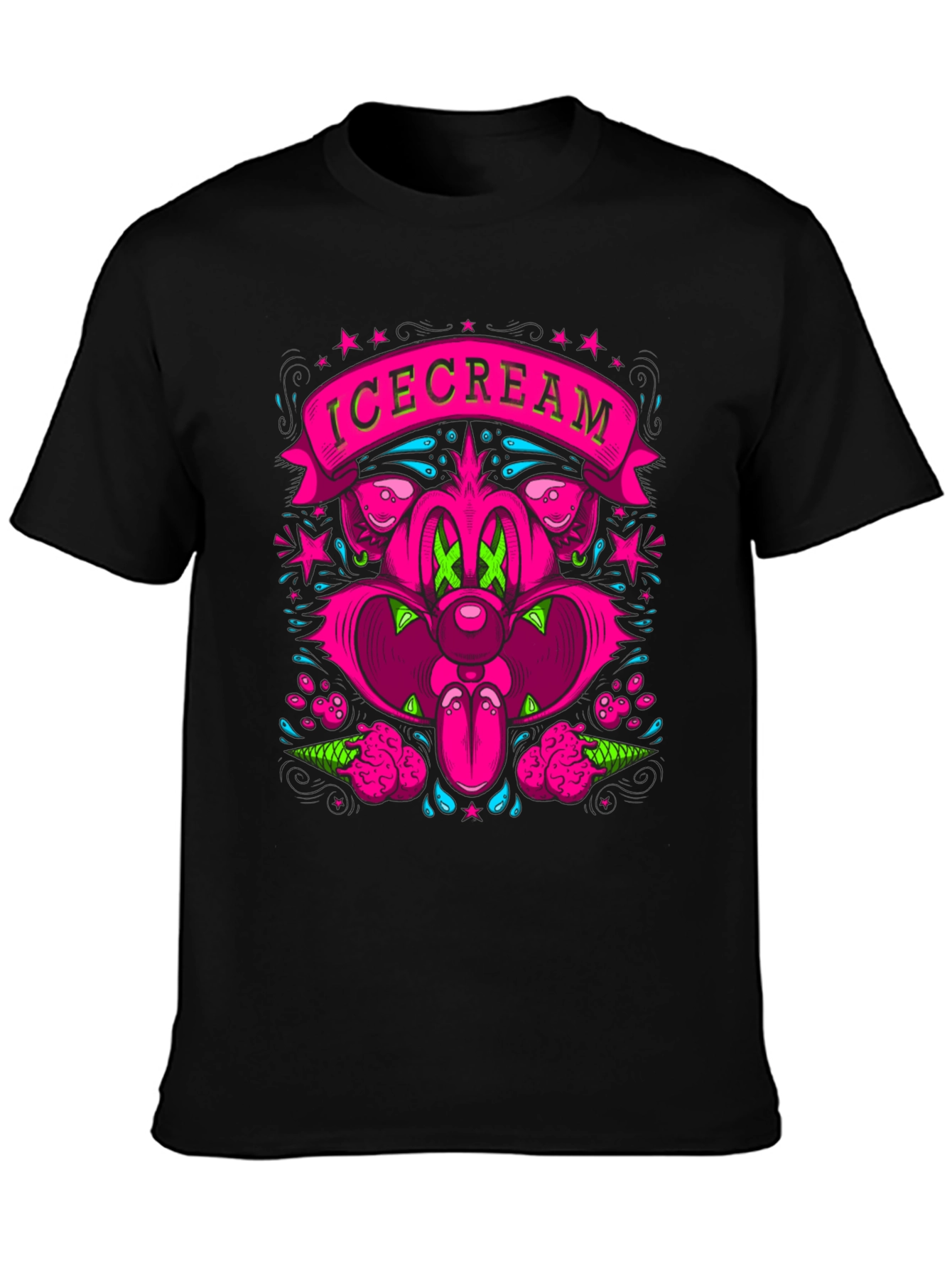 IceCream Cartoon Graphic Black T-Shirt