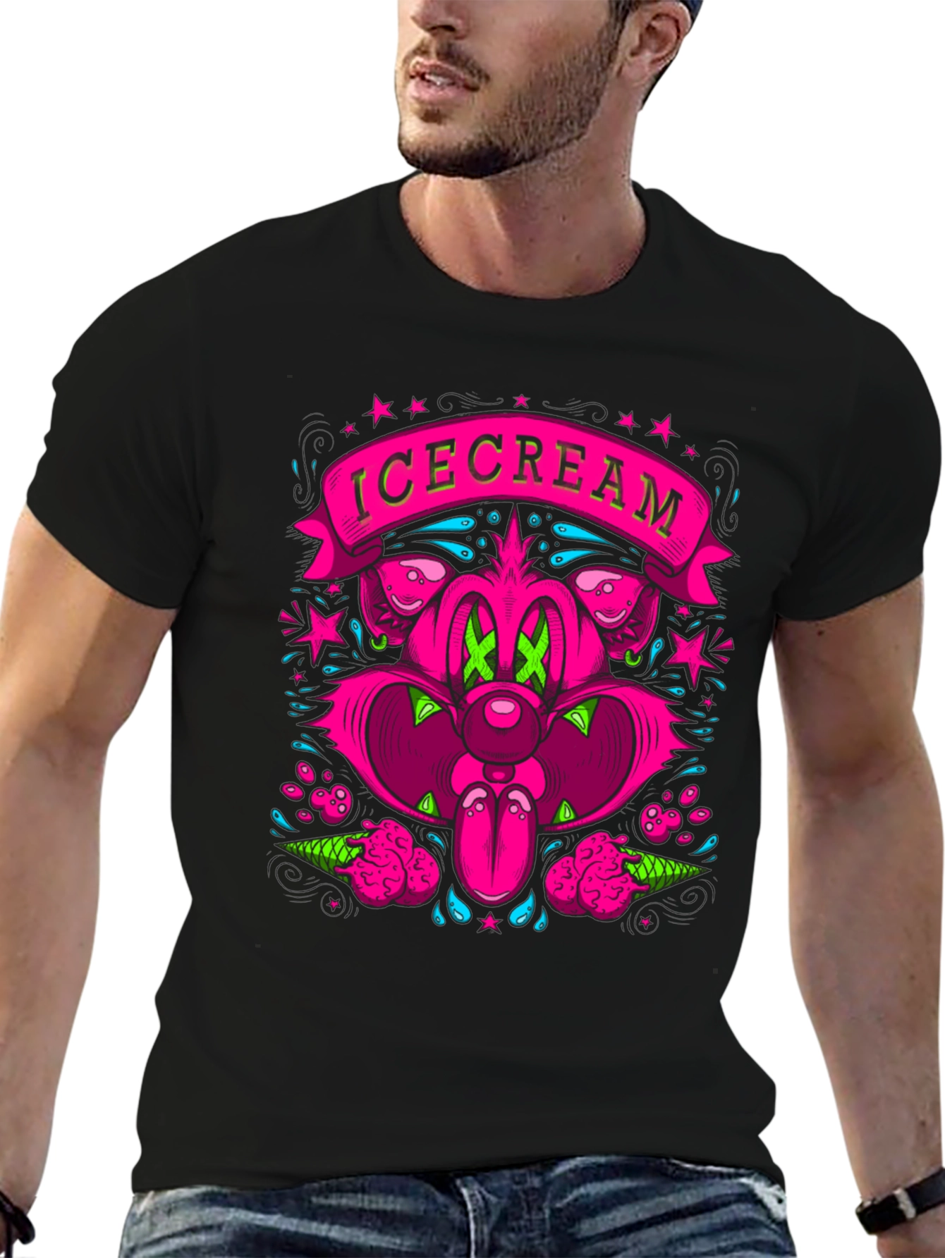 IceCream Cartoon Graphic Black T-Shirt