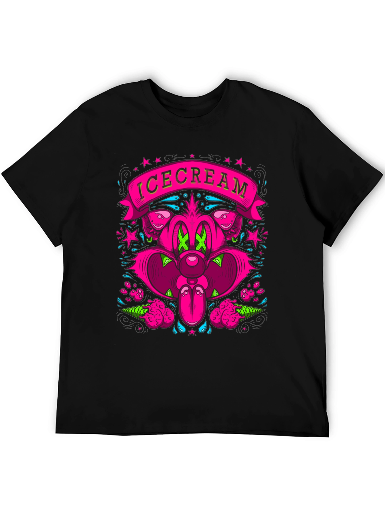 IceCream Cartoon Graphic Black T-Shirt