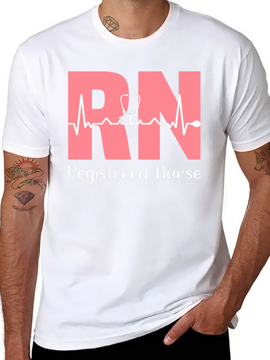 RN Registered Nurse T-Shirt - Stethoscope Heartbeat Design
