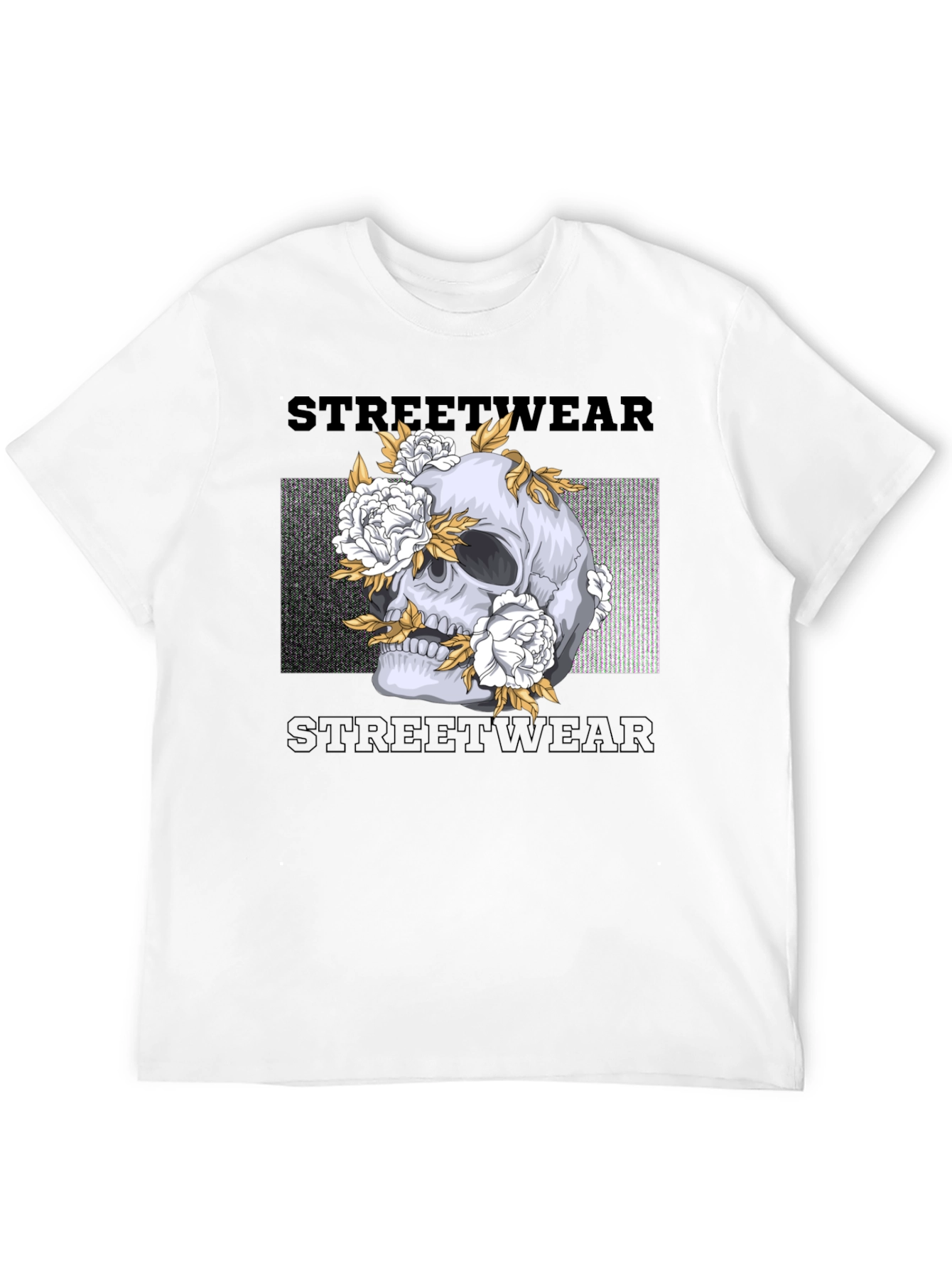 Skull and Flowers Graphic Print Black T-Shirt