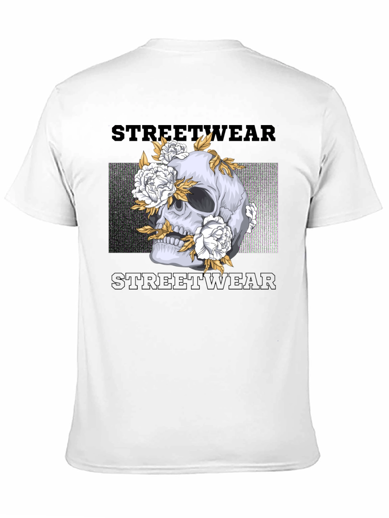 Skull and Flowers Graphic Print Black T-Shirt