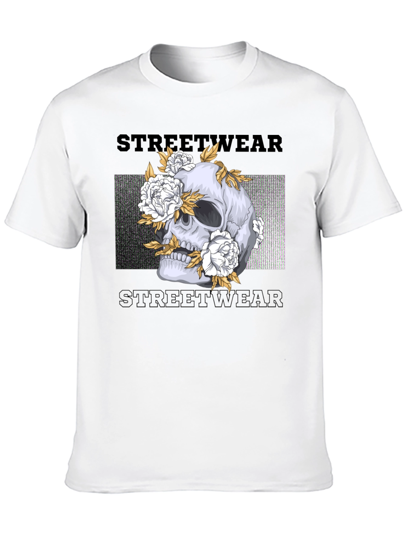 Skull and Flowers Graphic Print Black T-Shirt