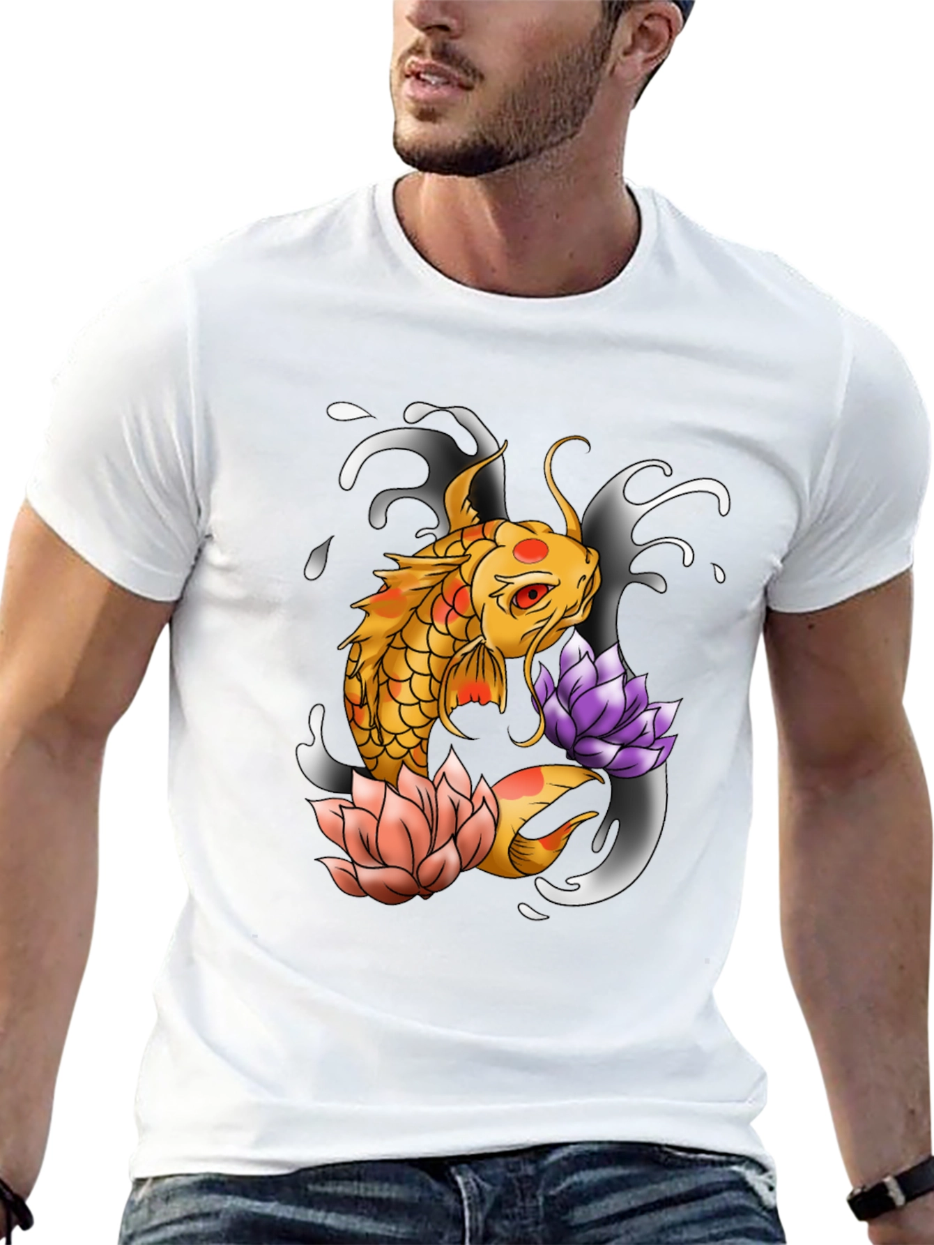 Koi Fish & Lotus Graphic Print Tee