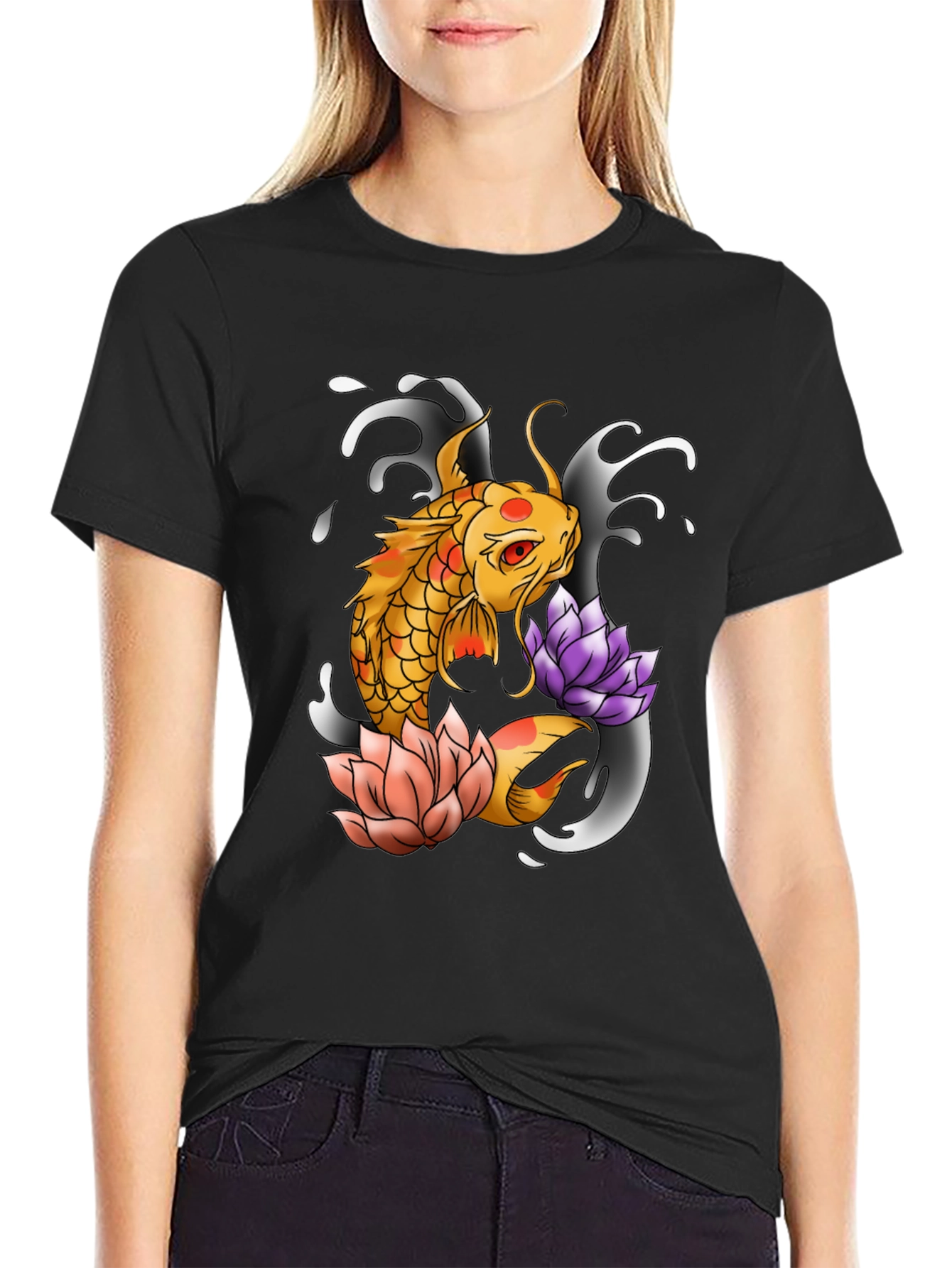 Koi Fish & Lotus Graphic Print Tee