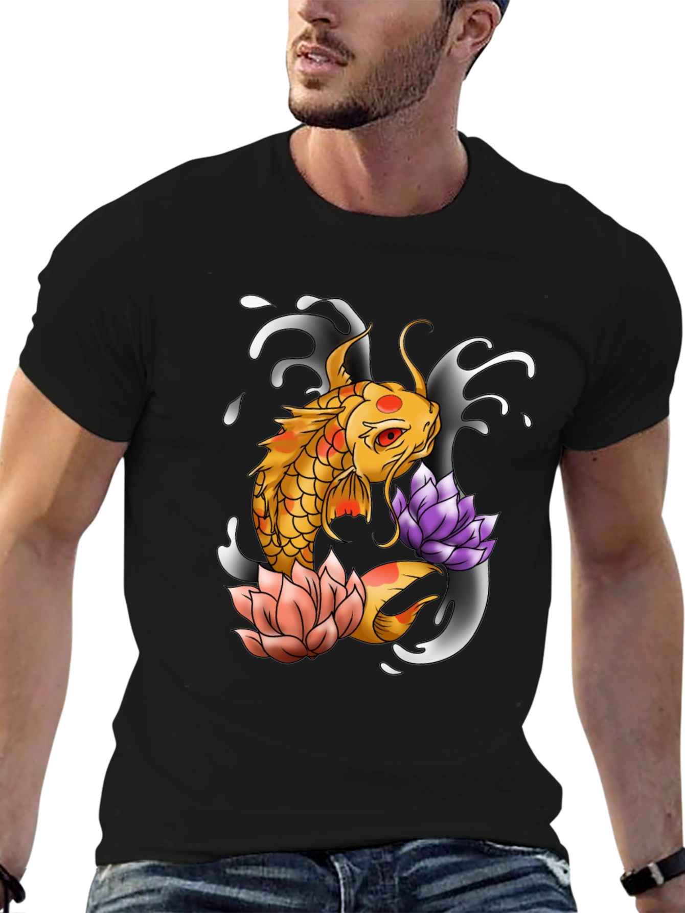 Koi Fish & Lotus Graphic Print Tee