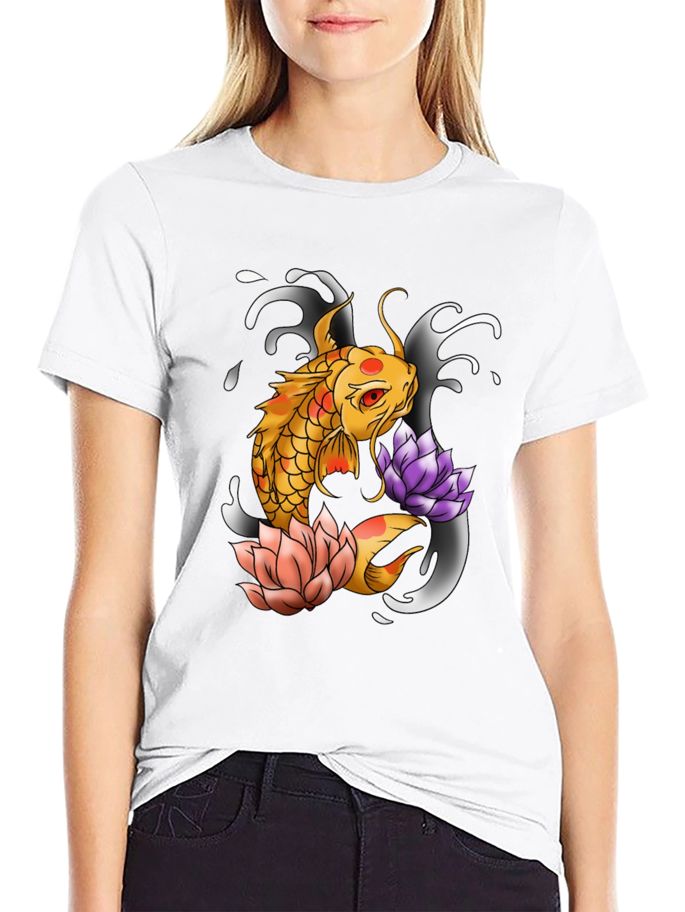 Koi Fish & Lotus Graphic Print Tee