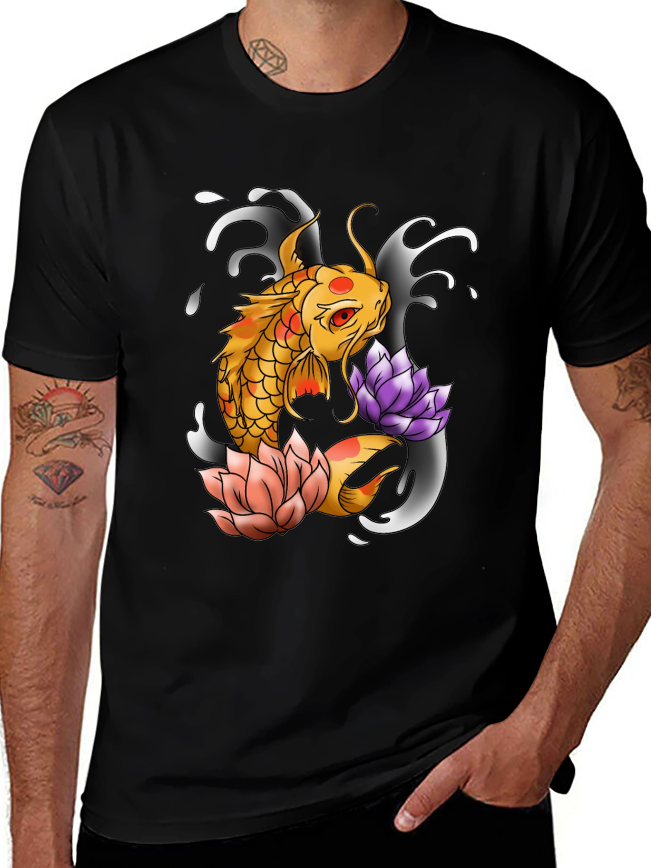 Koi Fish & Lotus Graphic Print Tee