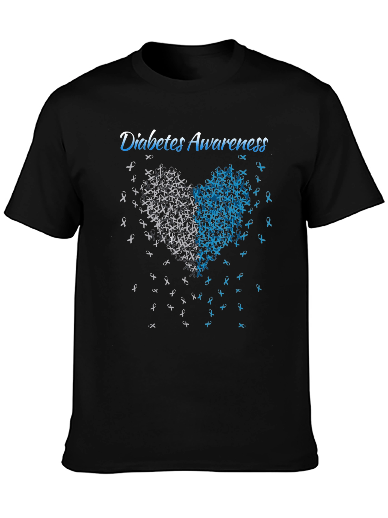 Diabetes Awareness Heart Ribbon Graphic Tee - Black