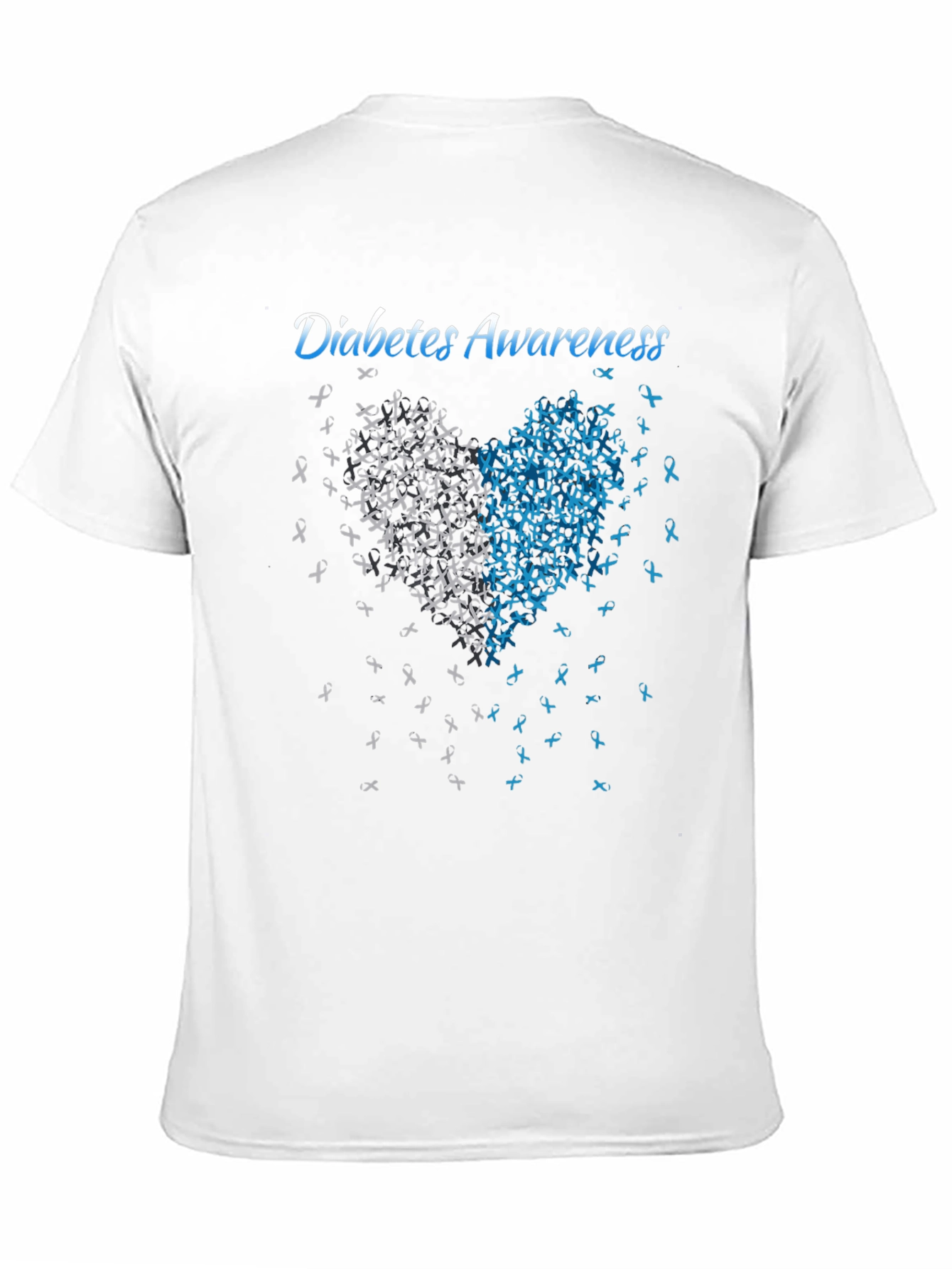 Diabetes Awareness Heart Ribbon Graphic Tee - Black