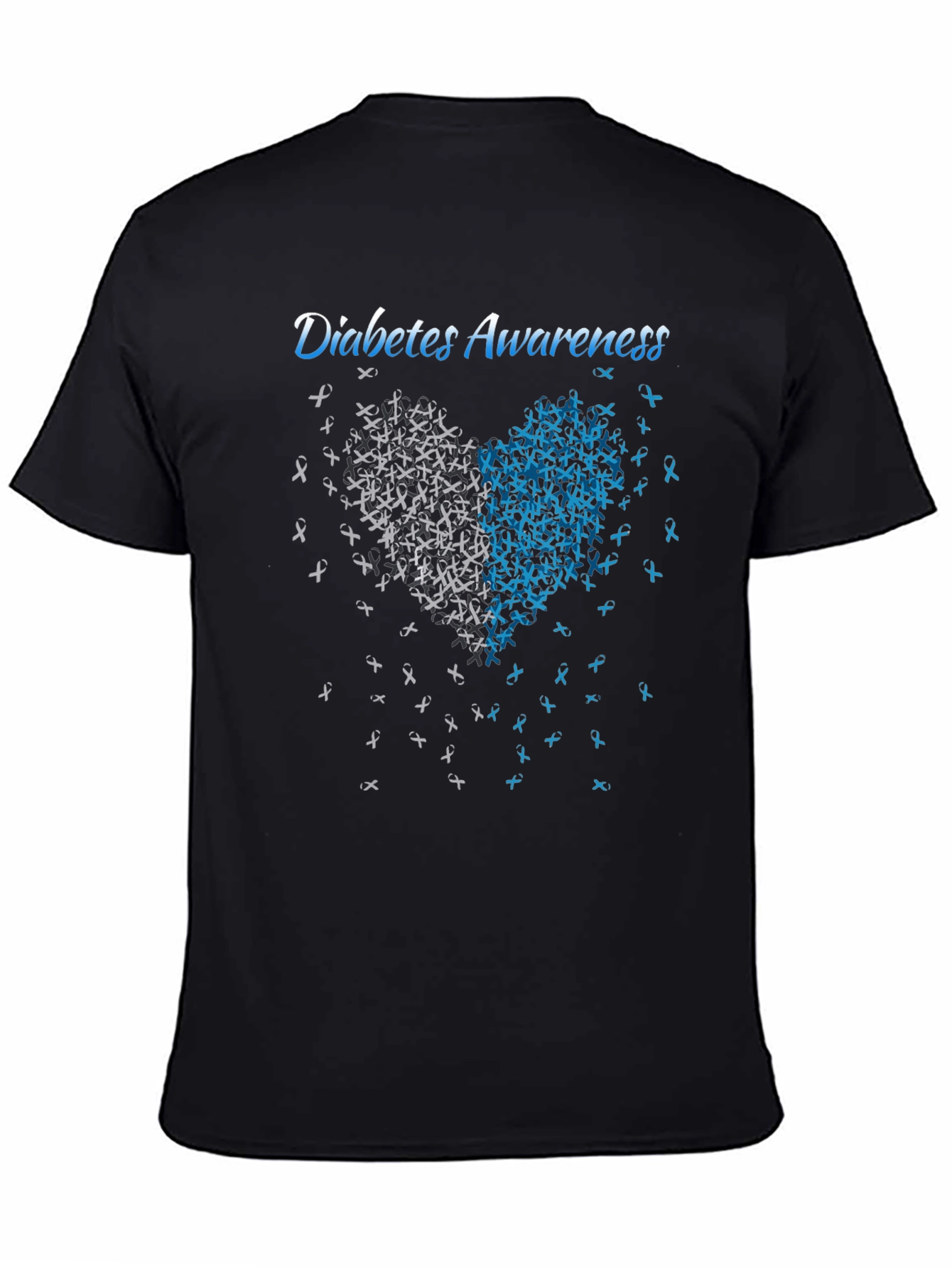 Diabetes Awareness Heart Ribbon Graphic Tee - Black