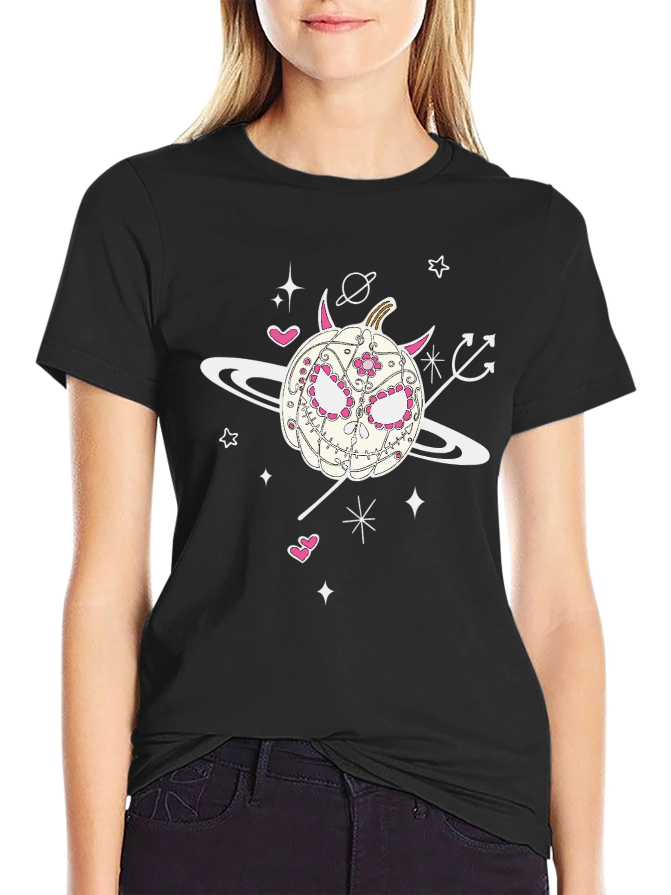 Sugar Skull Pumpkin Tee - Halloween Spooky Space Vibes