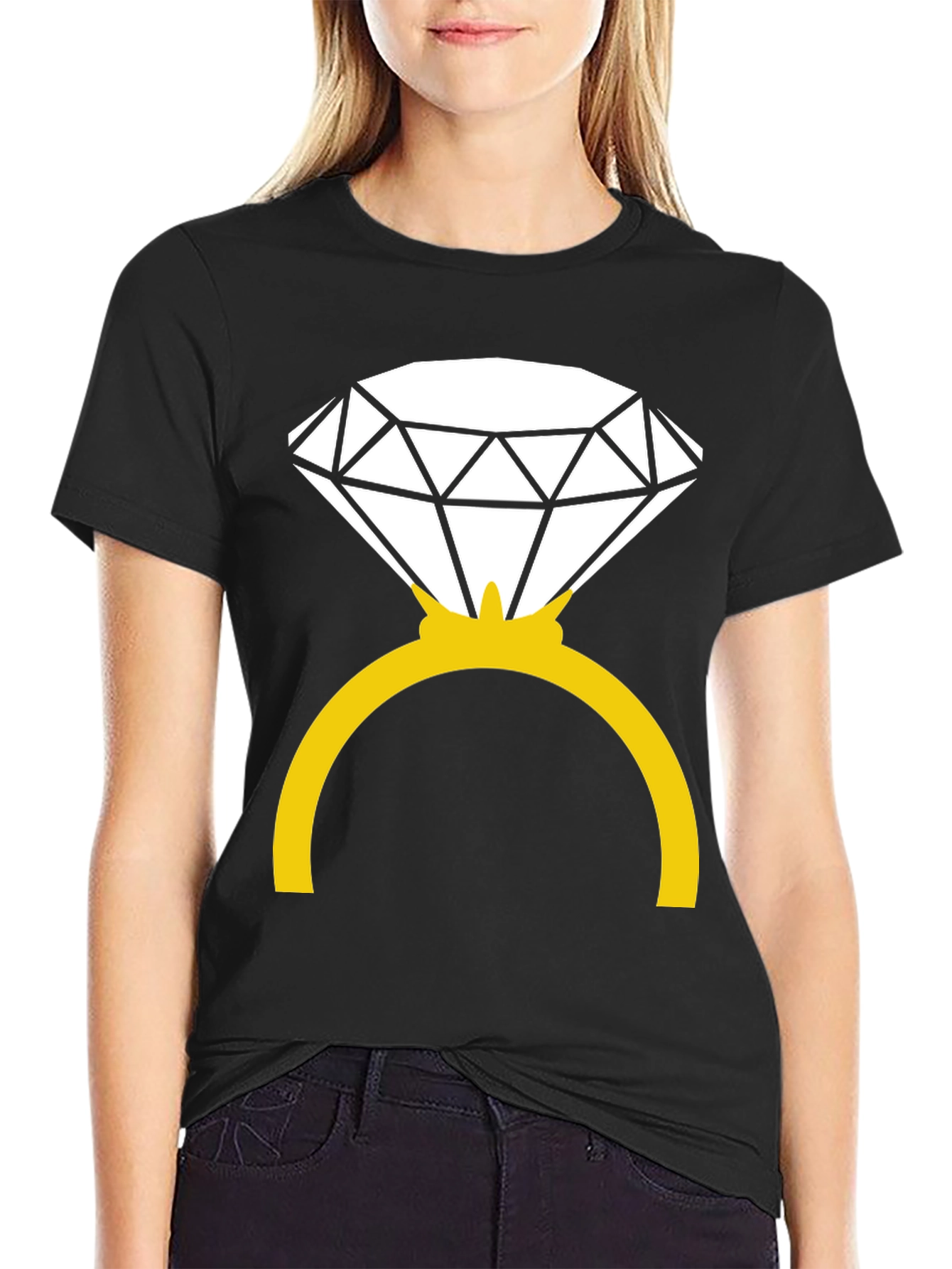 Diamond Ring Graphic Tee - Black Cotton Blend