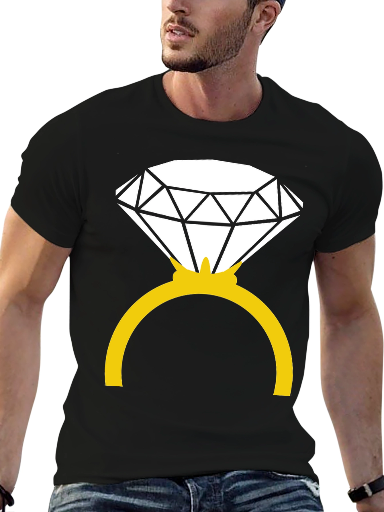 Diamond Ring Graphic Tee - Black Cotton Blend