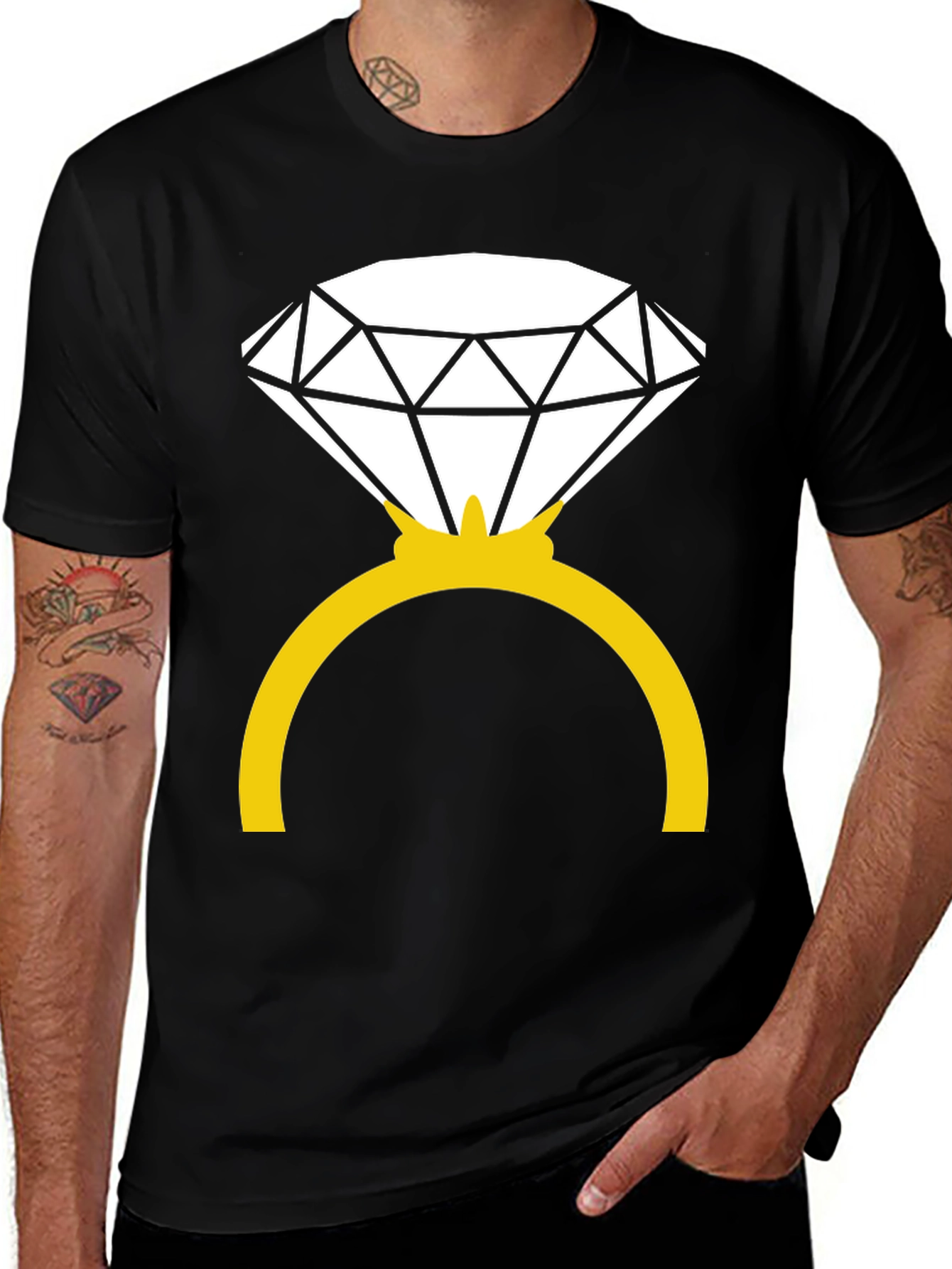 Diamond Ring Graphic Tee - Black Cotton Blend