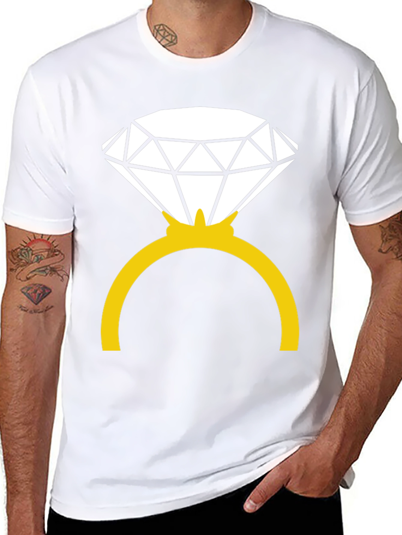 Diamond Ring Graphic Tee - Black Cotton Blend