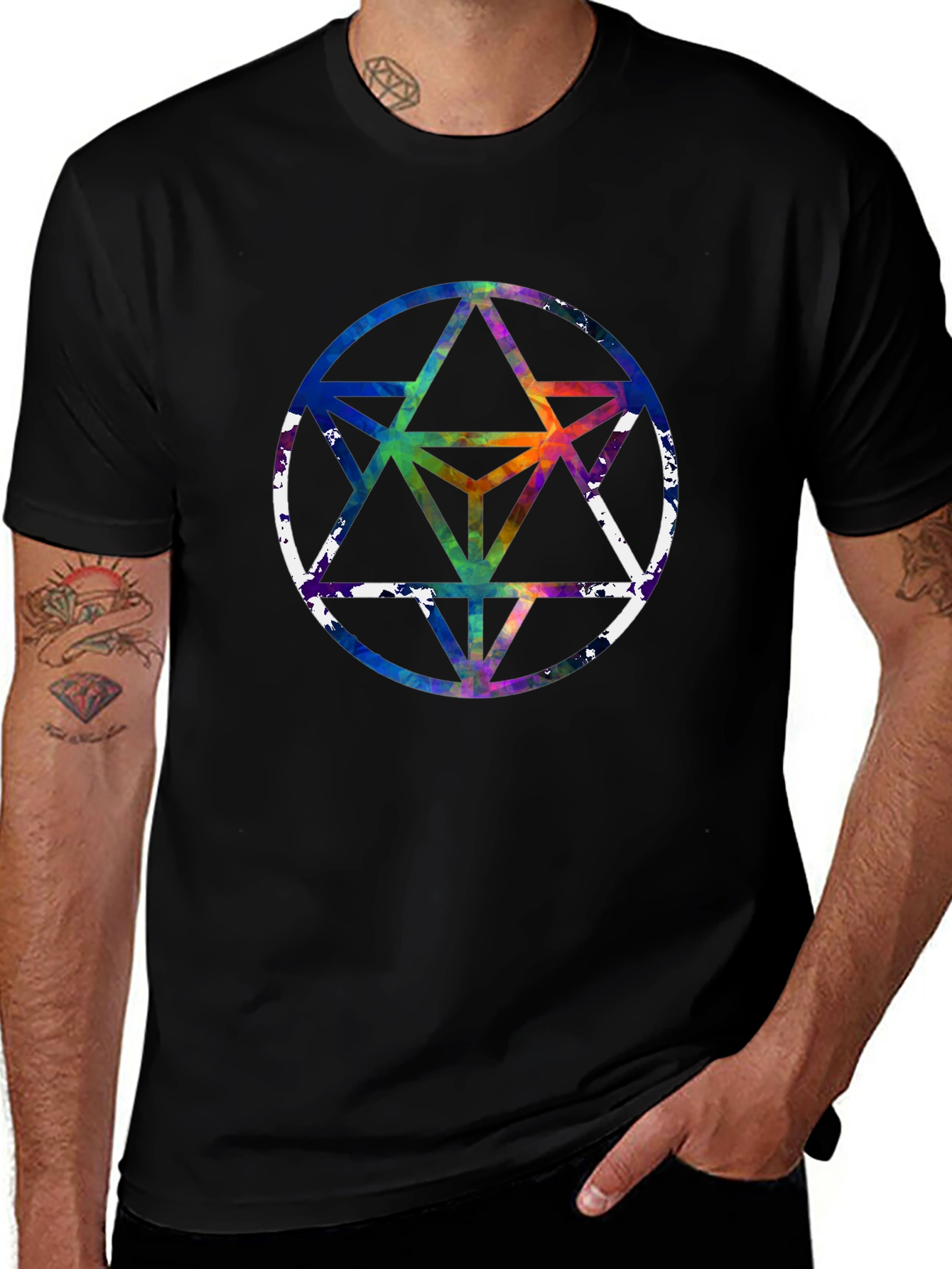 Geometric Starburst Graphic Tee - Mens Black T-Shirt
