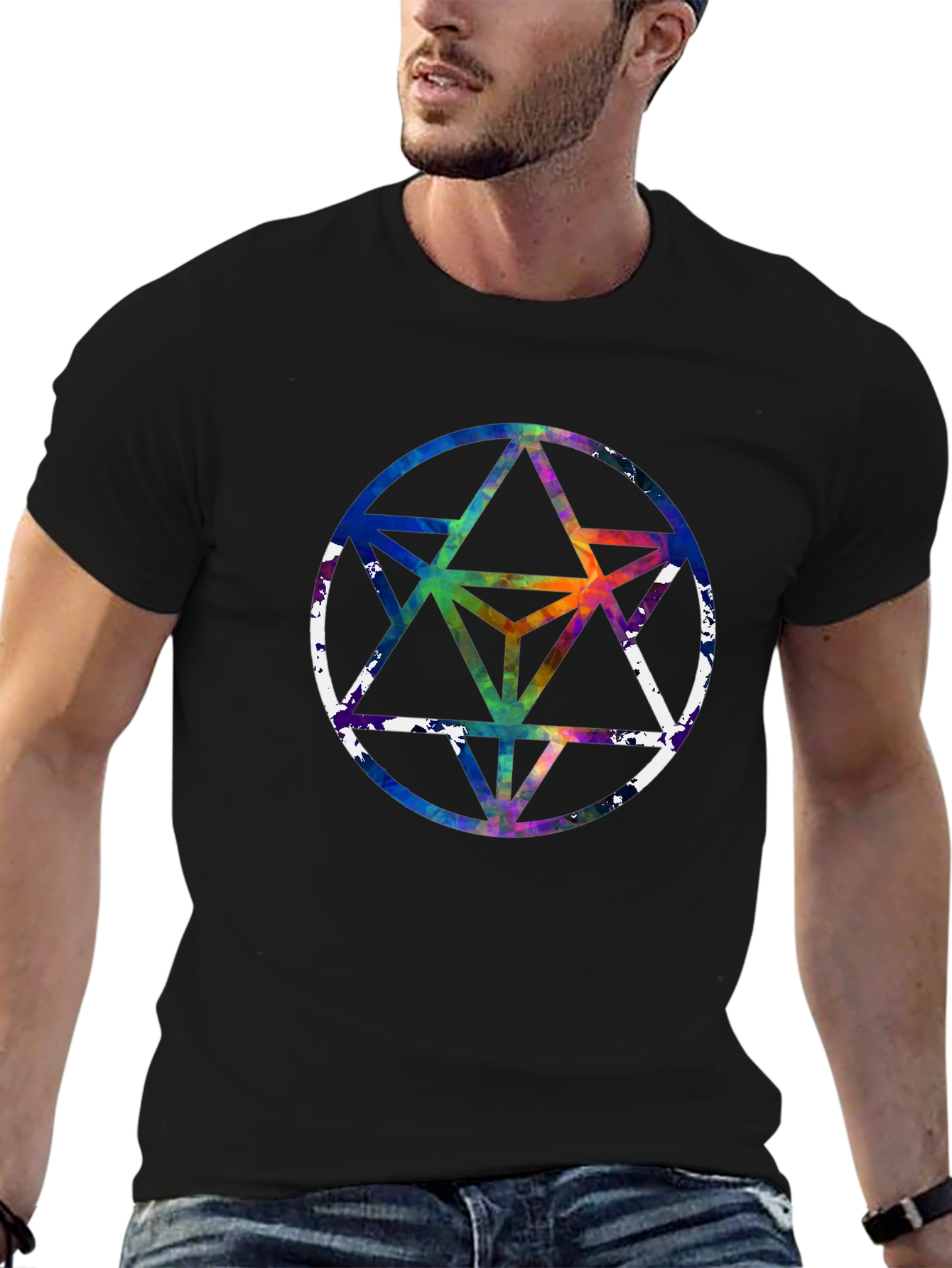 Geometric Starburst Graphic Tee - Mens Black T-Shirt