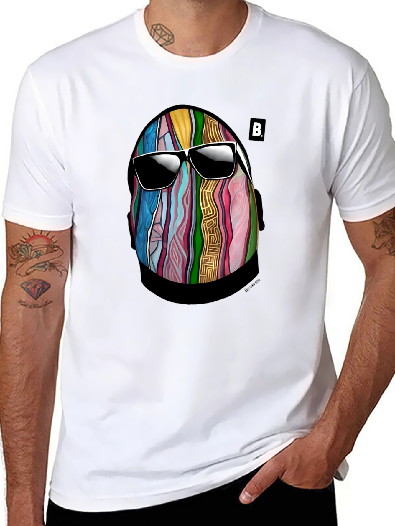 Abstract Face Graphic Mens Black T-Shirt