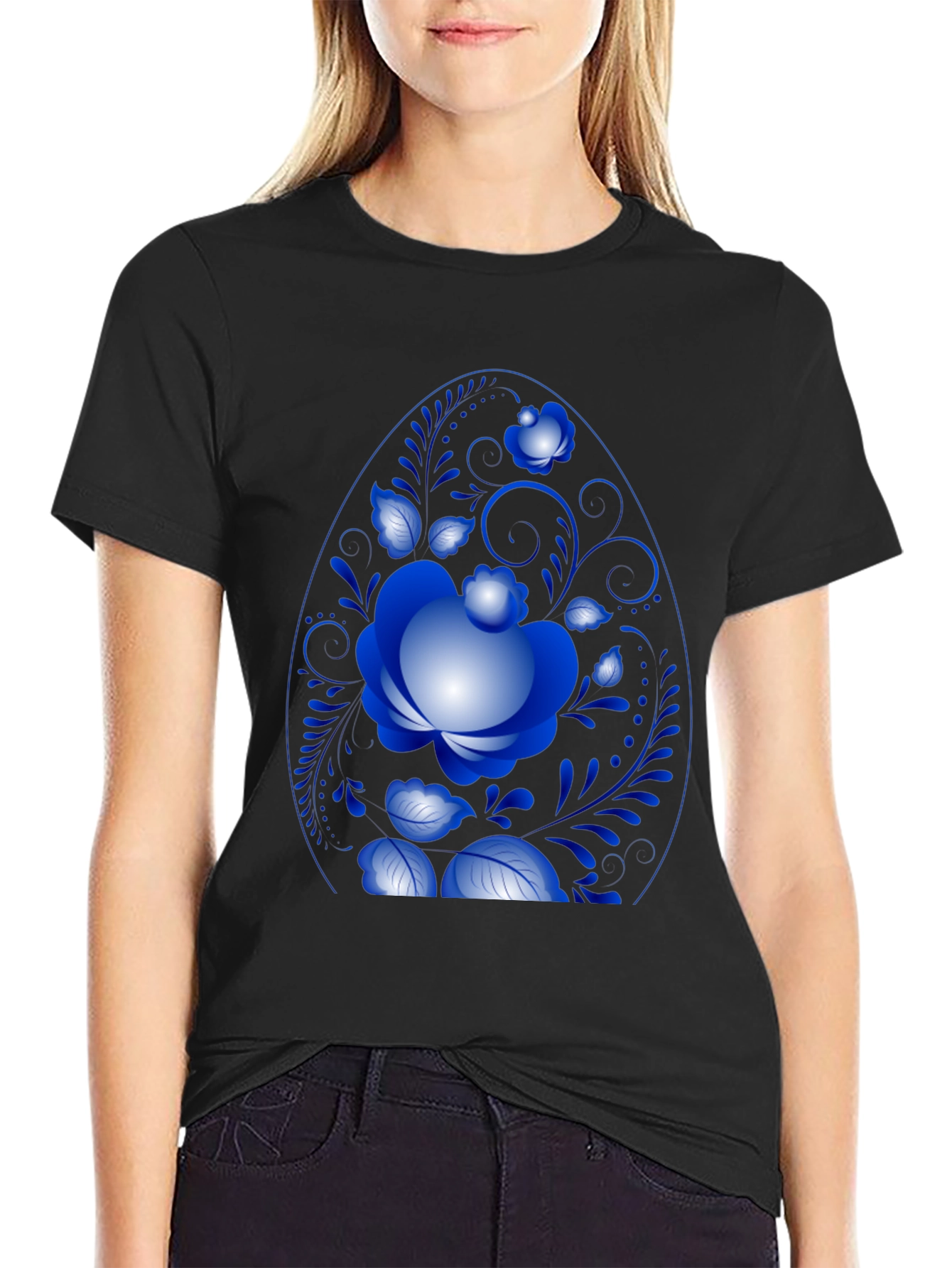 Floral Egg Graphic Black Tee