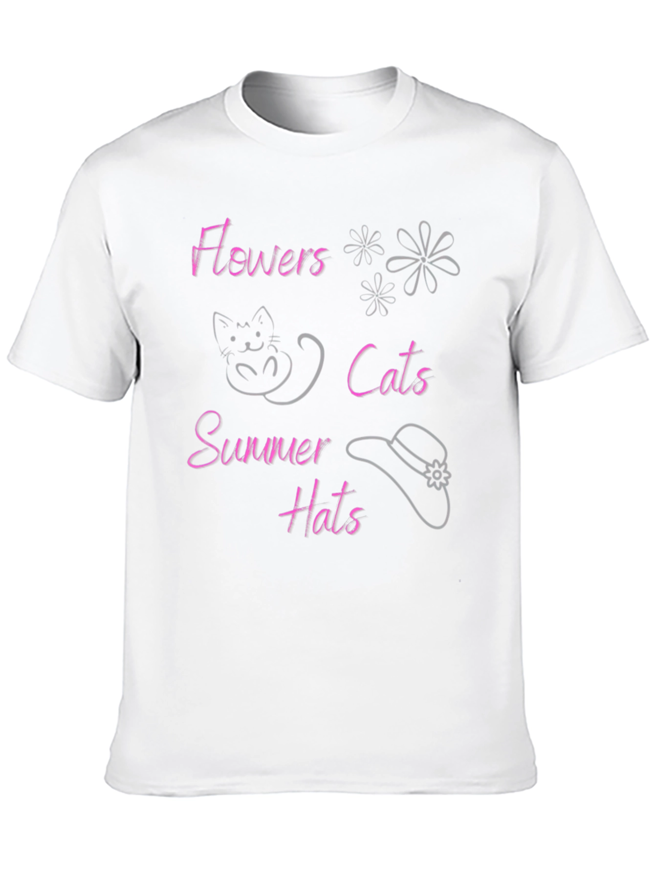 Flowers Cats Summer Hats Black T-Shirt