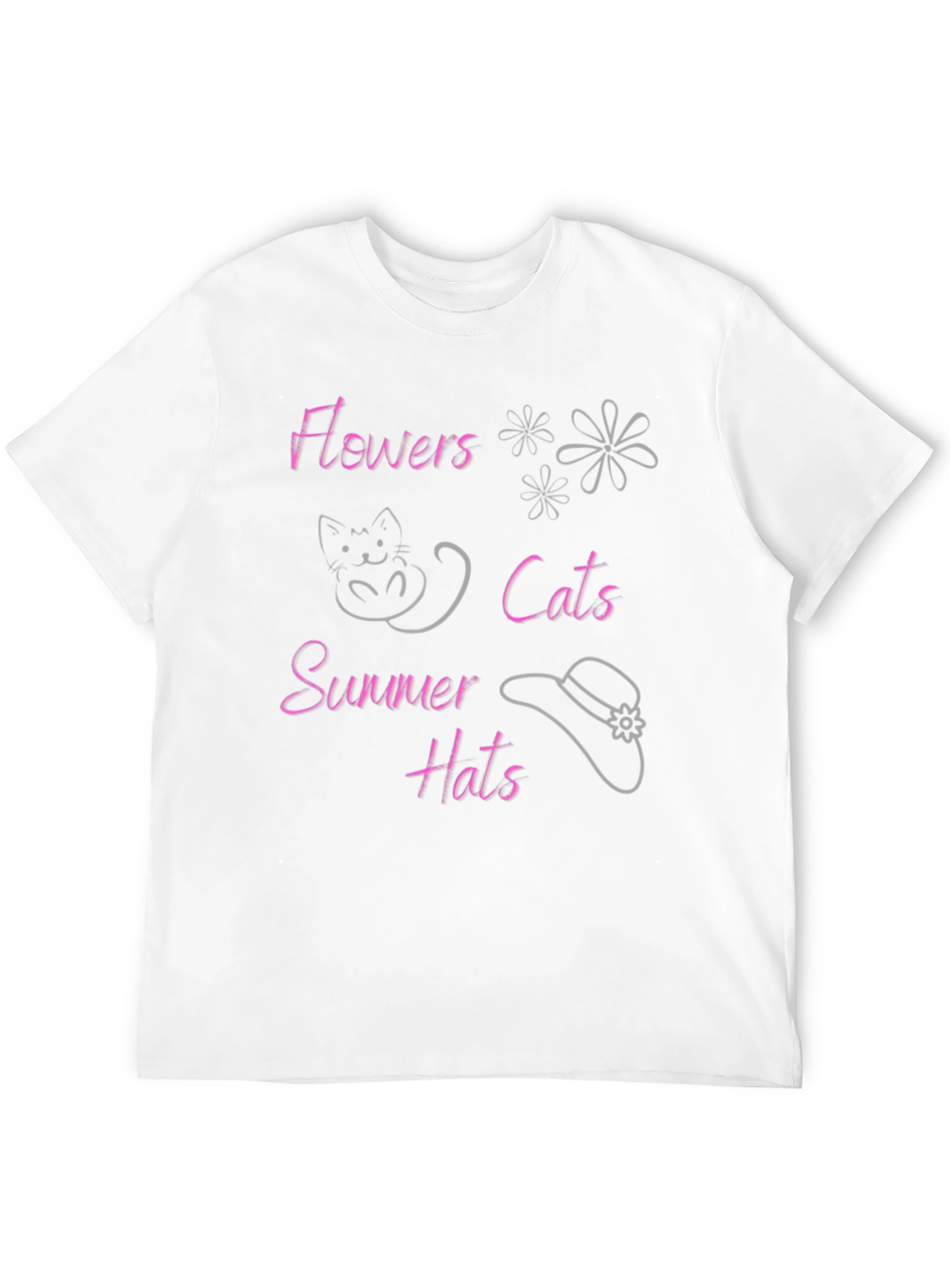 Flowers Cats Summer Hats Black T-Shirt