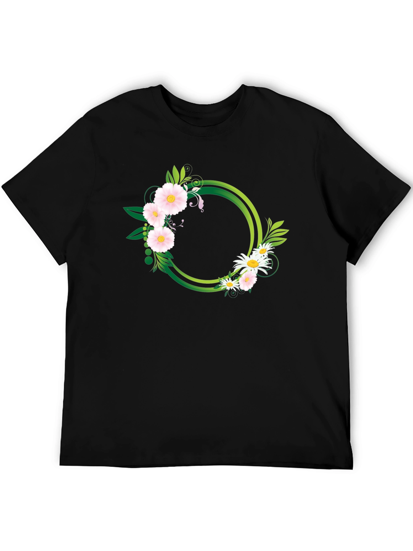 Floral Circle Graphic Black T-Shirt