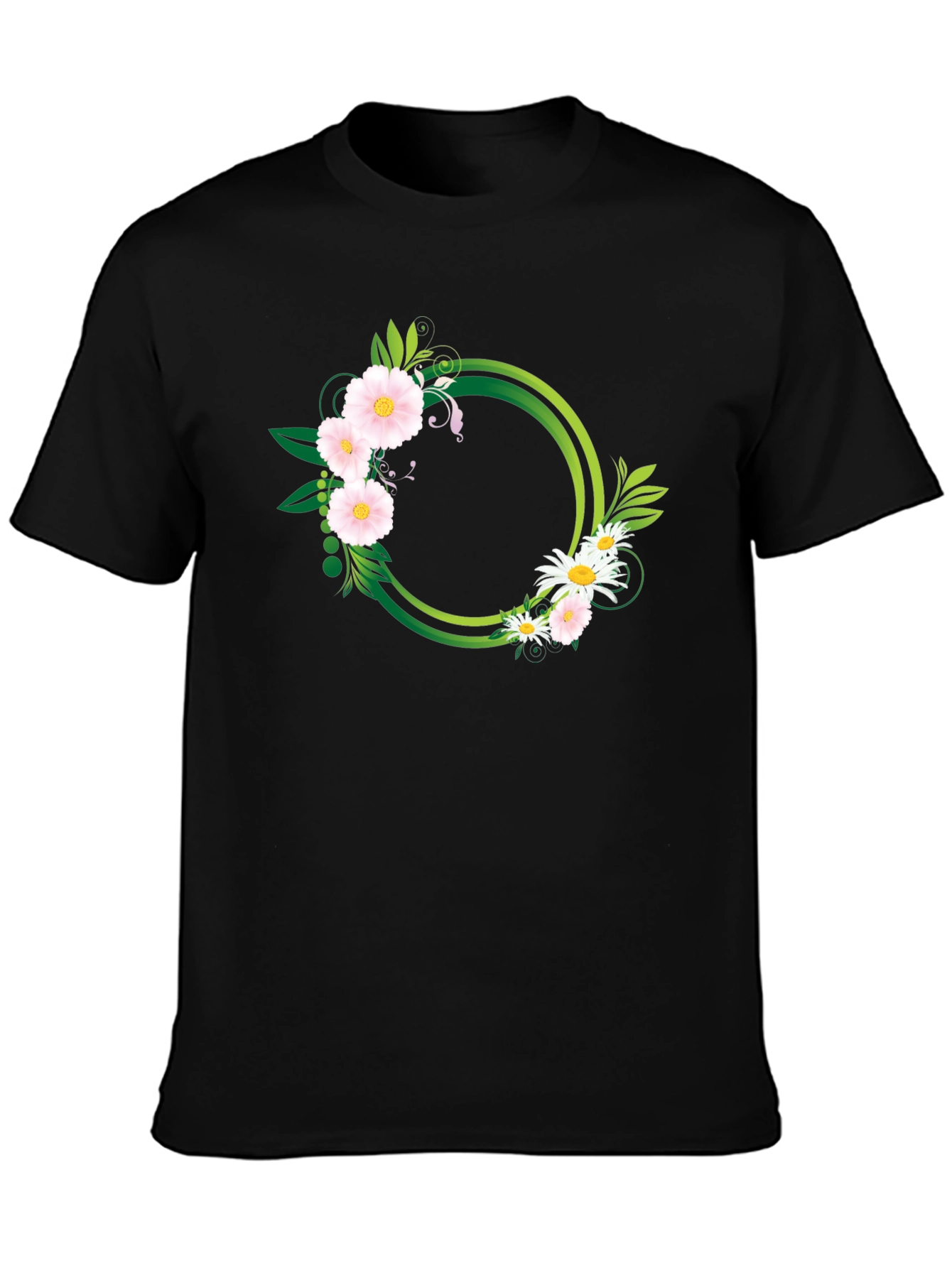 Floral Circle Graphic Black T-Shirt