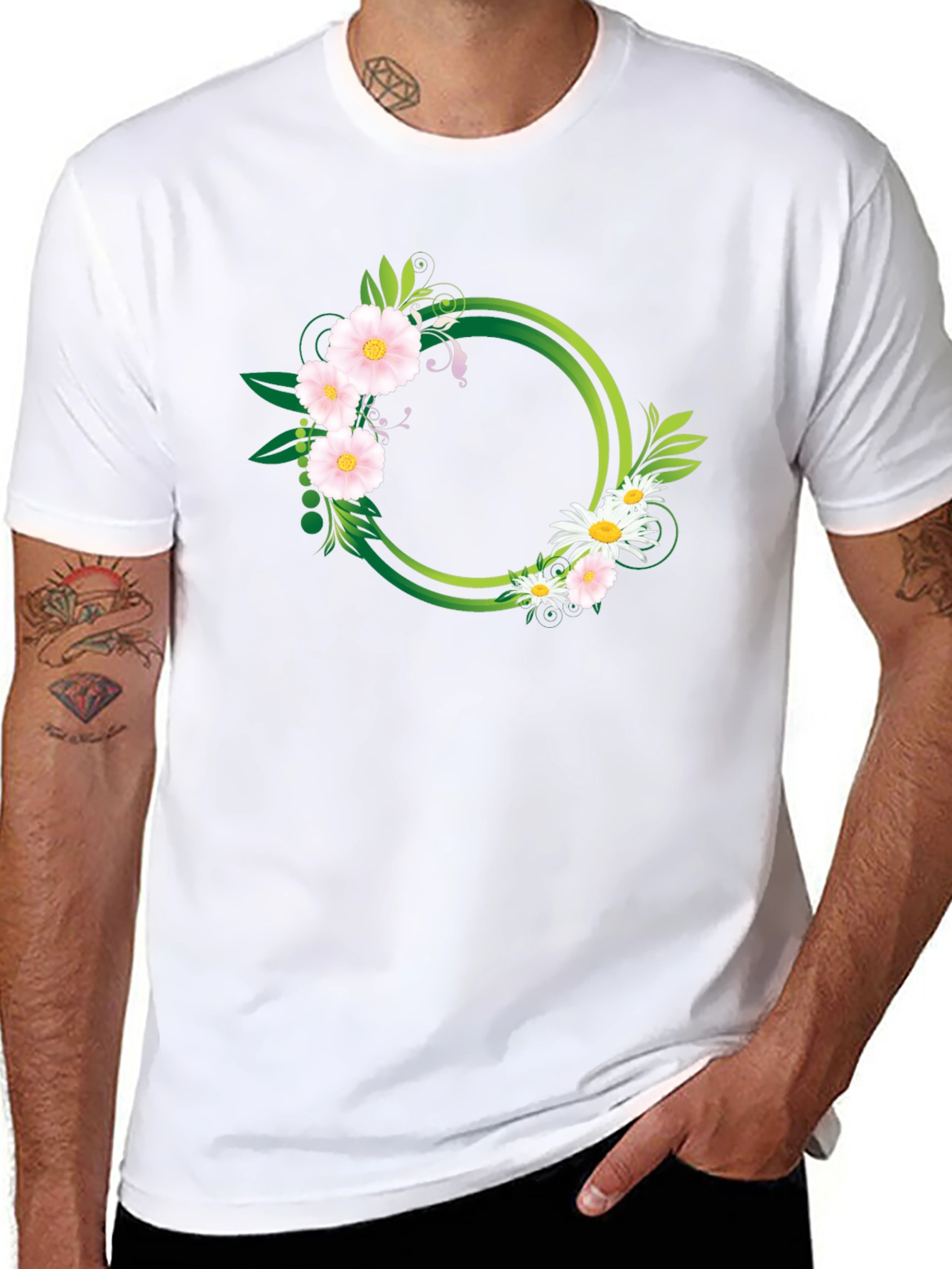 Floral Circle Graphic Black T-Shirt