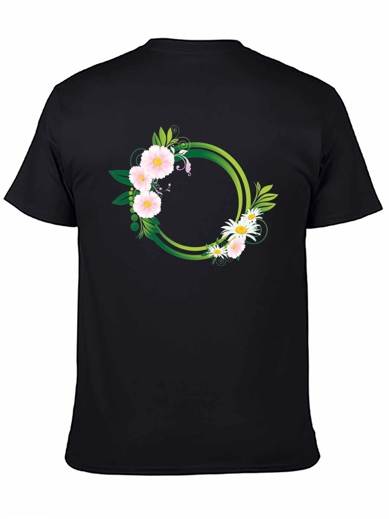 Floral Circle Graphic Black T-Shirt