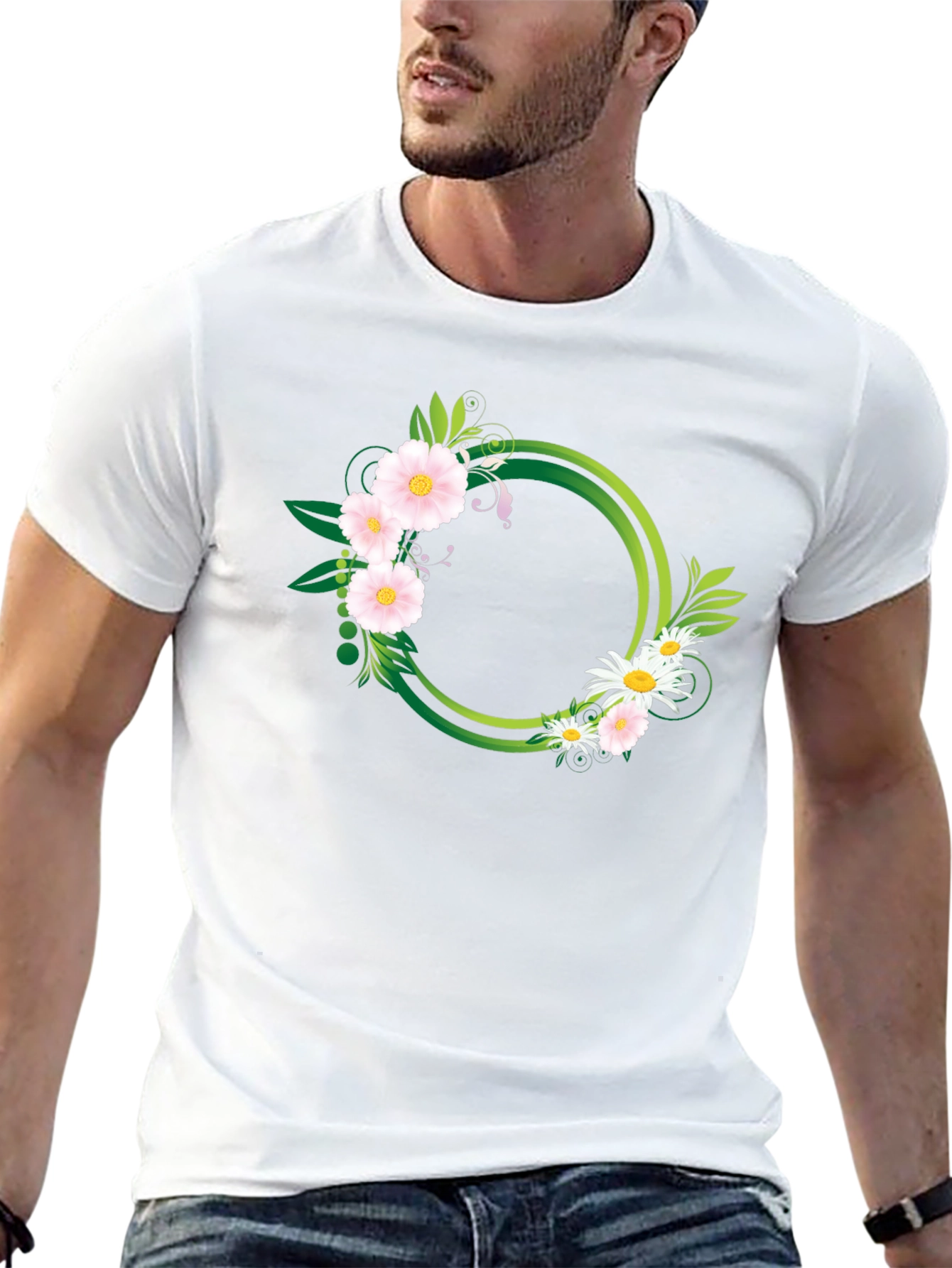 Floral Circle Graphic Black T-Shirt