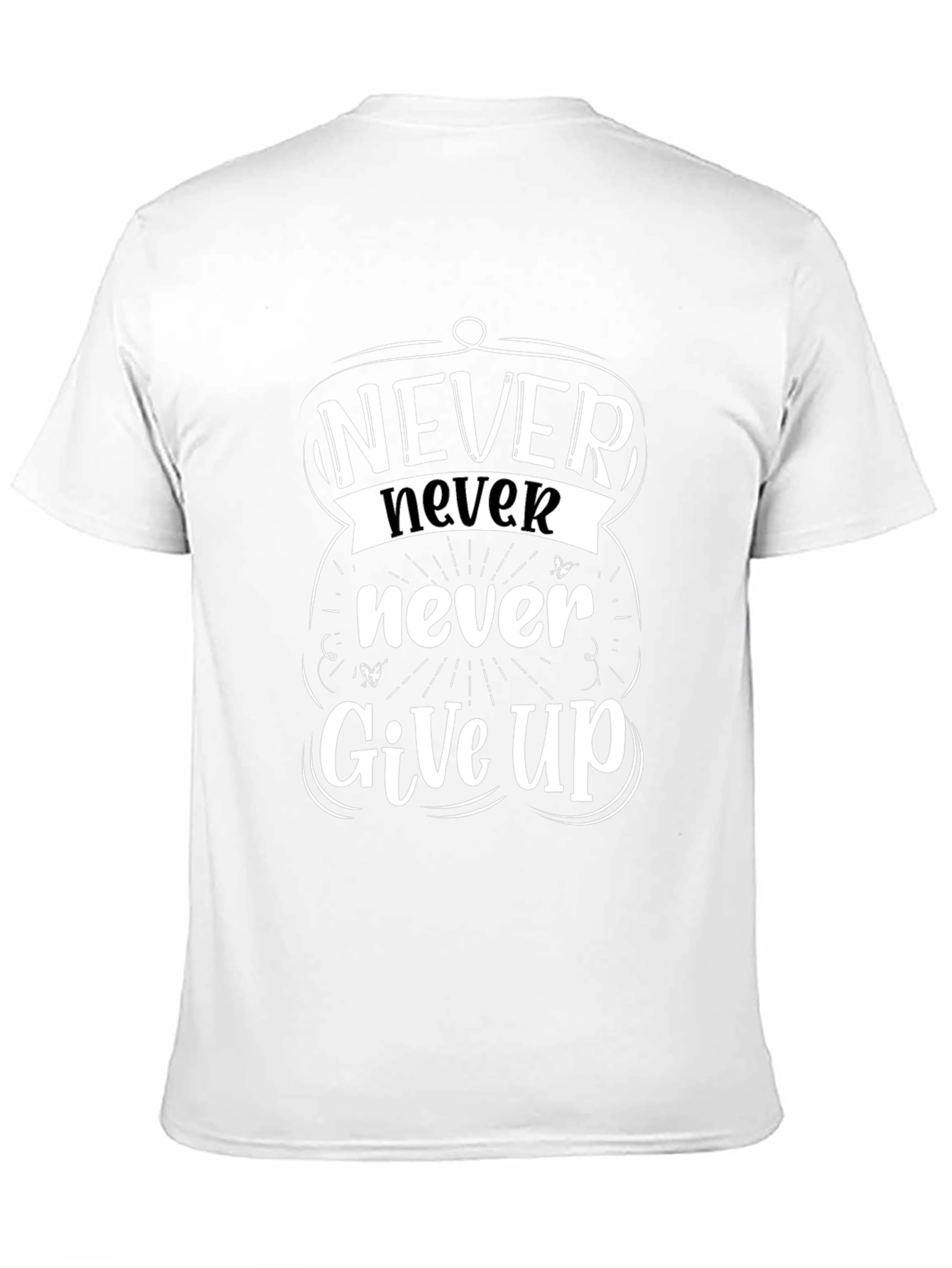 Never Give Up Motivational Graphic Tee - Black