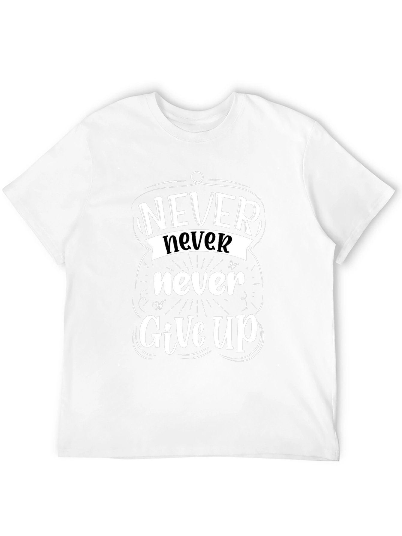 Never Give Up Motivational Graphic Tee - Black